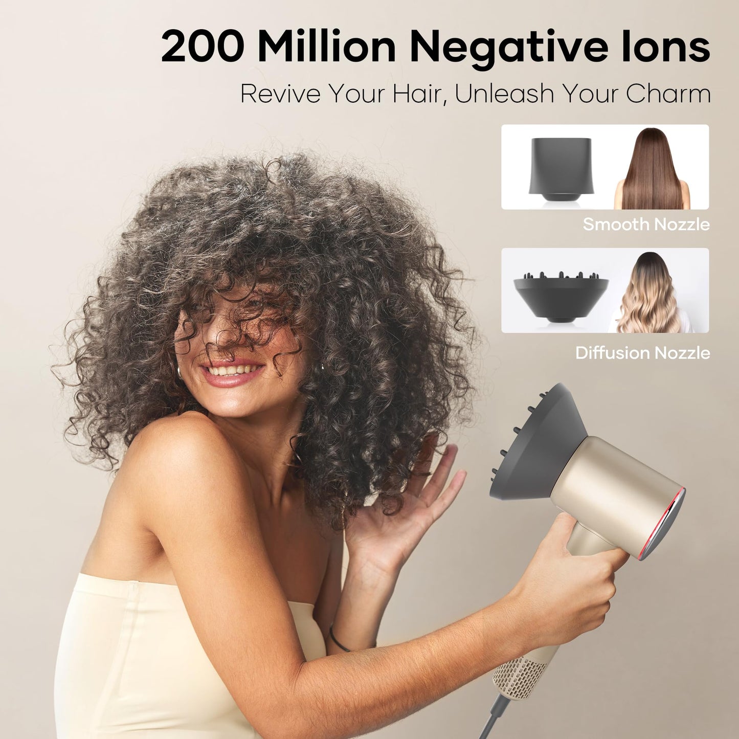 Professional Hair Dryer, 200 Million Negative Ionic Blow Dryer with 110000 RPM Motor, 1500W High-Speed HairDryer with Magnetic Nozzle & Diffuser for Salon, Home, Travel, Perfect for Gifts Golden