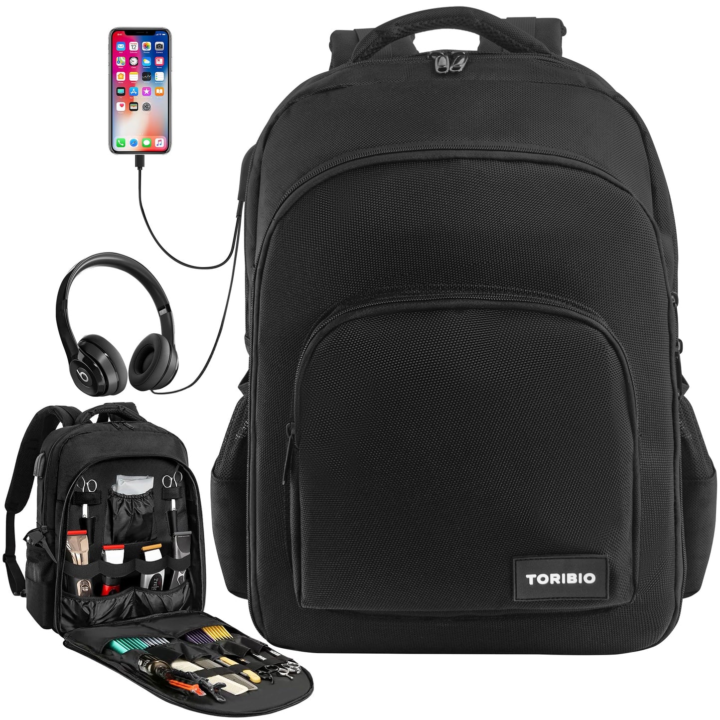 Barber Tool Bag, Large Capacity Barber Backpack Organizer Bags for Clippers and Hair Cutting Tools, Black Pro Hairdressing Backpacks Toiletry Travel Bag for Barber Tools Storage Travel Barber Case