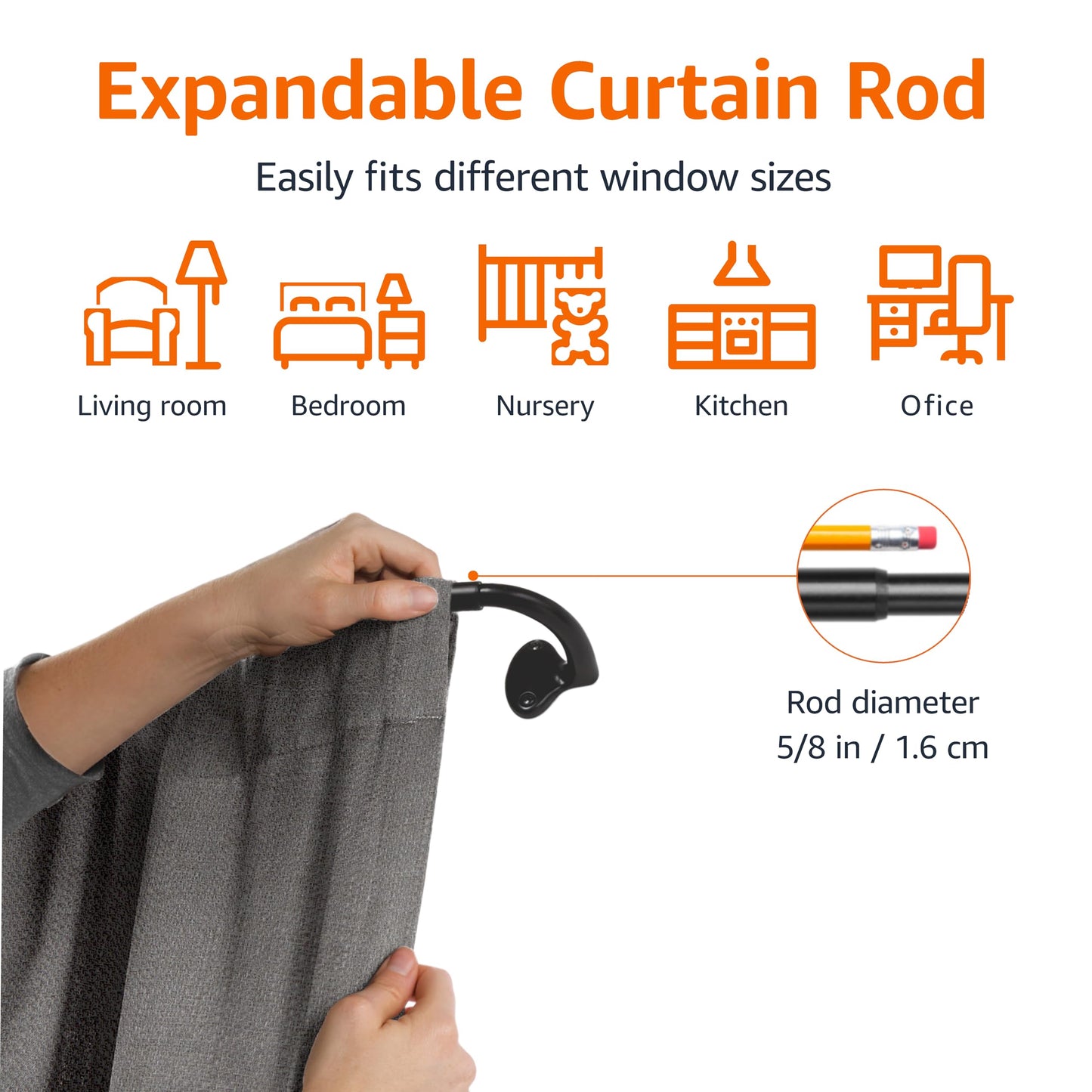 Amazon Basics Easy to Install Adjustable Room Darkening Blackout Curtain Rod - Wraps Around, Blocks Light, for Heavy Curtains, 48" to 88", Black