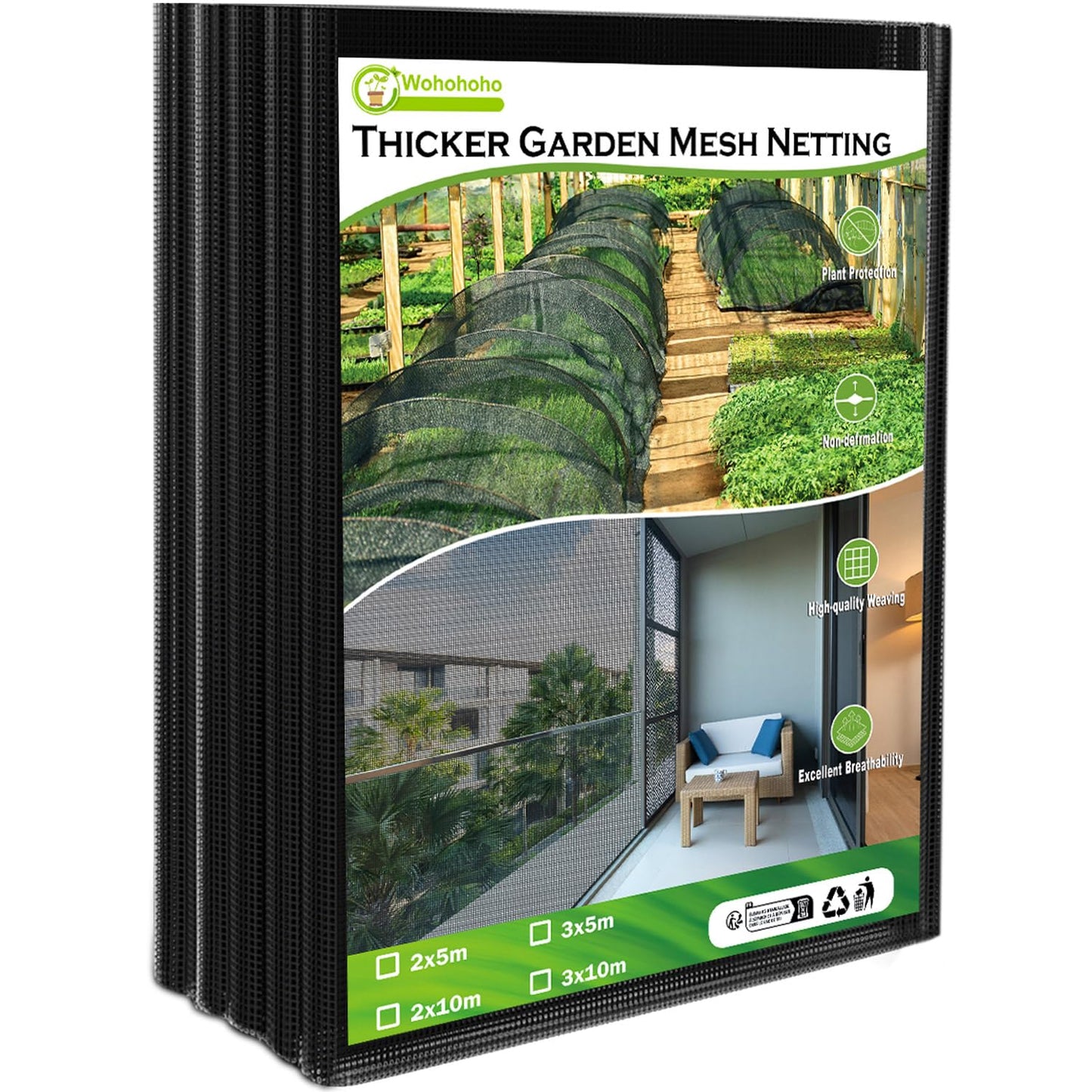 Wohohoho Stronger Garden Insect Mesh Netting, 10Ft x 33Ft Nano Black Bird Net Barrier. Mosquito Netting Screen for Patios Balcony Porch Cover, Garden Protection for Vegetables Plants, Shading Rate 33%