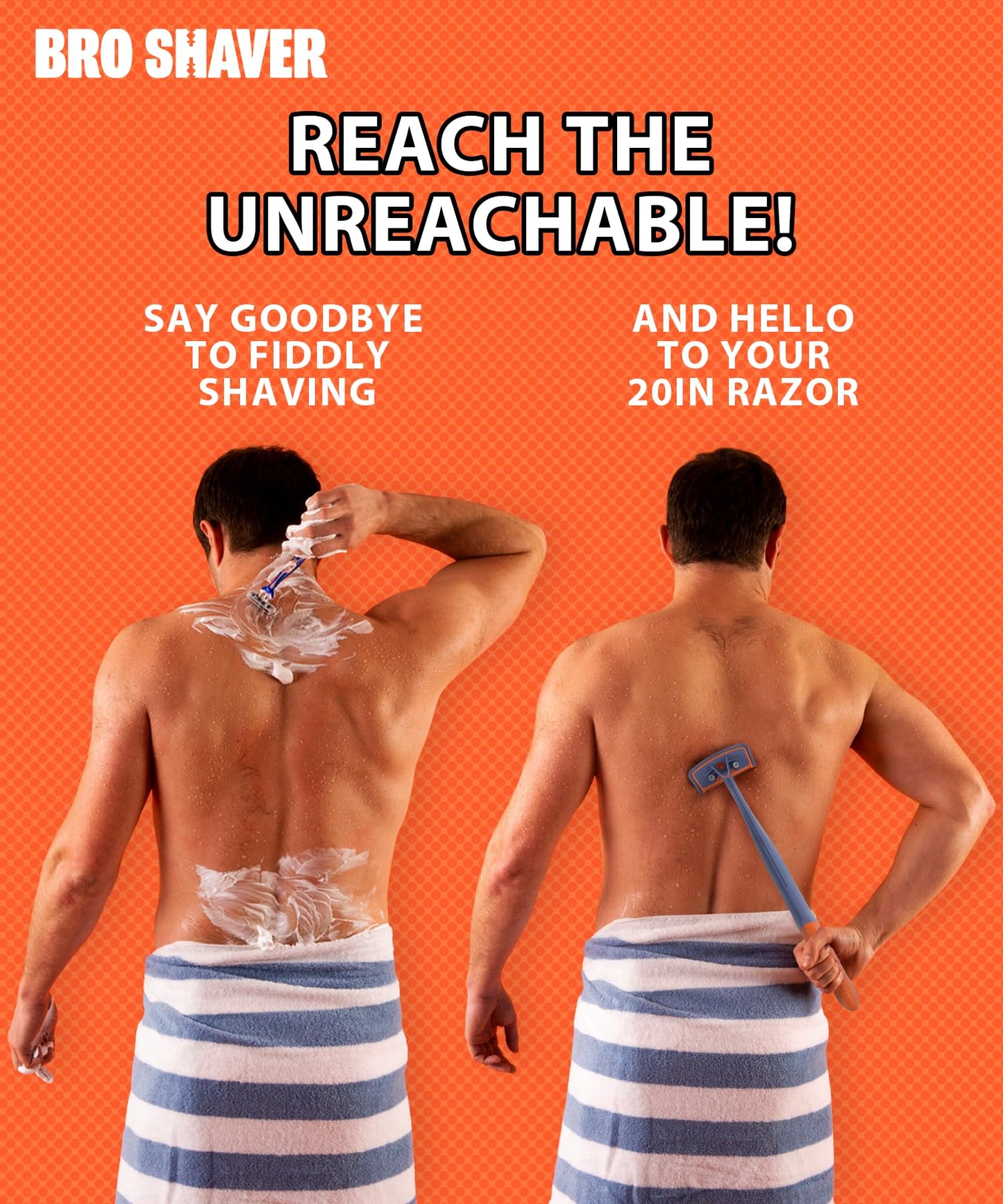 BRO SHAVER 3.0, Back Shaver for Men (DIY) Back & Body Hair Trimmer. Shave Wet or Dry Back Hair. Ergonomic Handle Uses Double Edge Razor Blades.