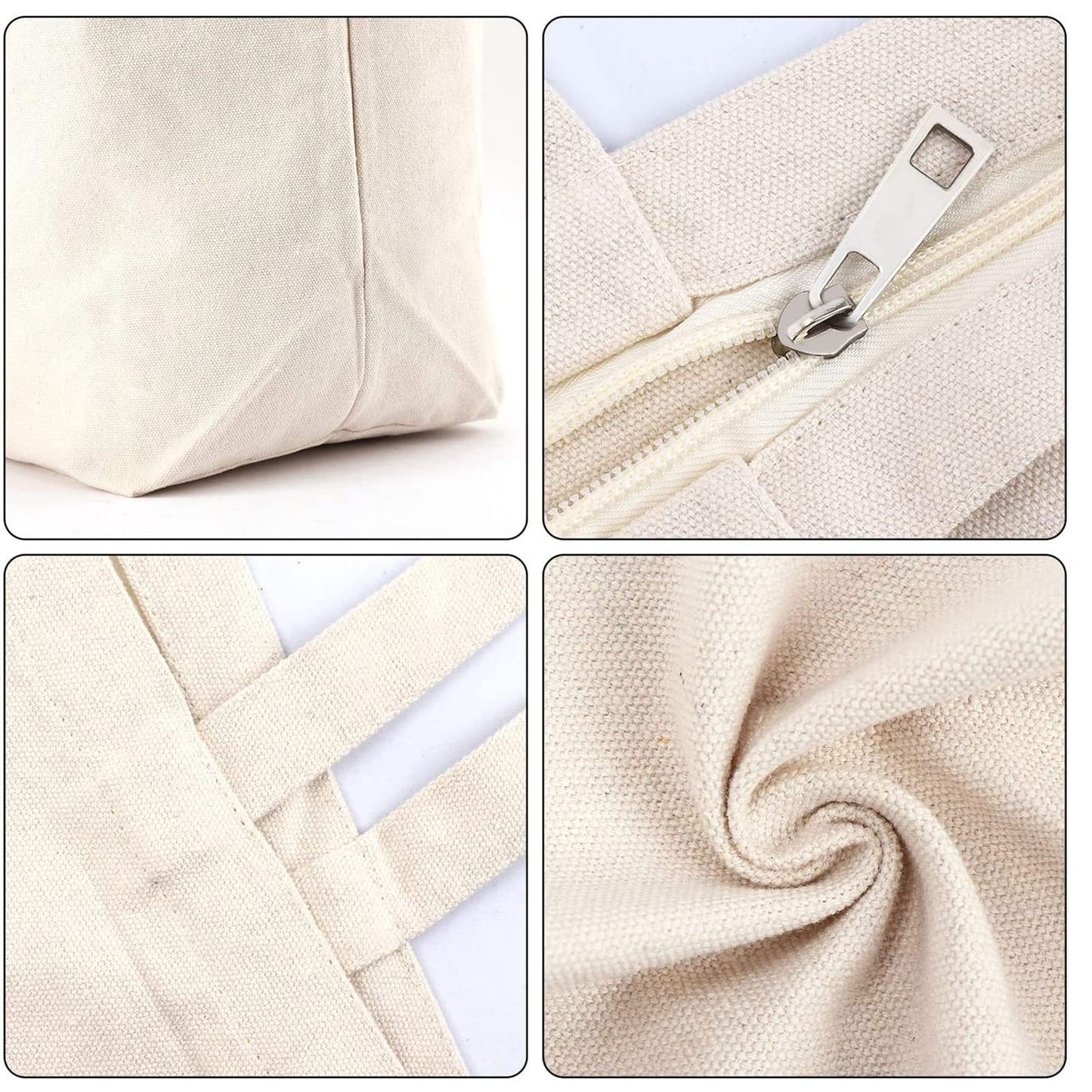 6 Packs Canvas Tote Bags, 16 x 13.4 Inch Reusable Grocery bags with Zipper, Heavy Duty Shopping Bags, Blank DIY Bags for Art Crafts Painting Embroidery Decoration