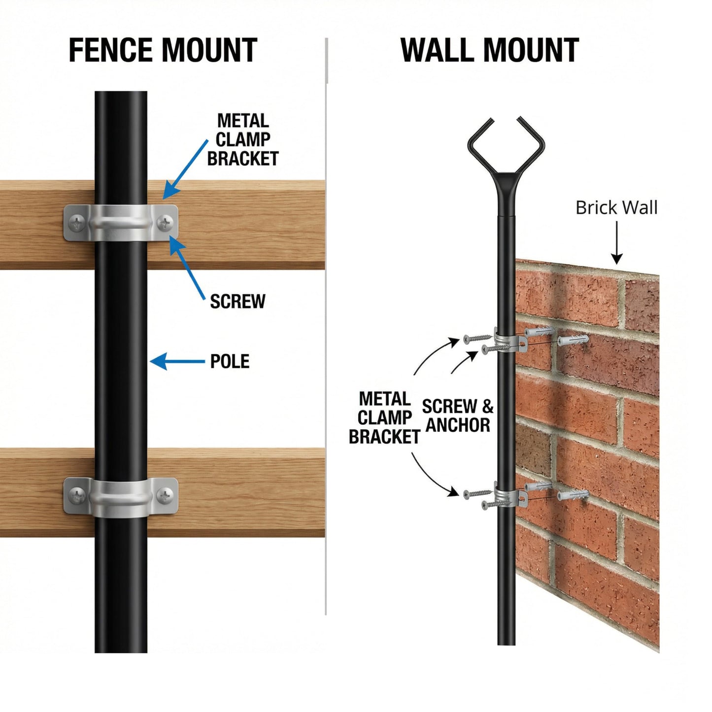 10FT String Light Poles 4 Pack, Outdoor Metal Light Stands with Fence Brackets for Hanging Lights, Patio, Pergola, Garden, Backyard, Yard & Camping Use