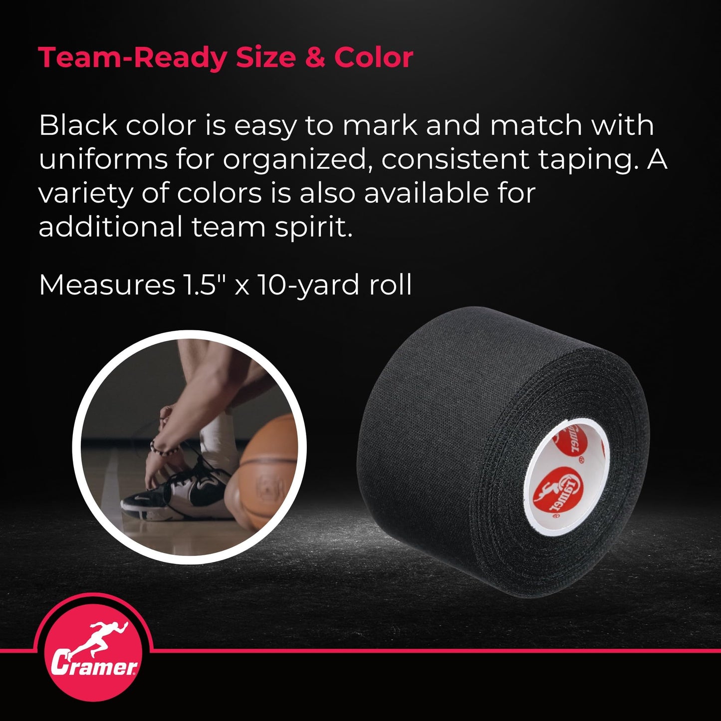 Cramer Team Color Athletic Tape for Ankle, Wrist, and Injury Taping, Helps Protect and Prevent Injuries, Promotes Faster Healing, Athletic Training First Aid Supplies, 1.5", Bulk 32 Roll Case