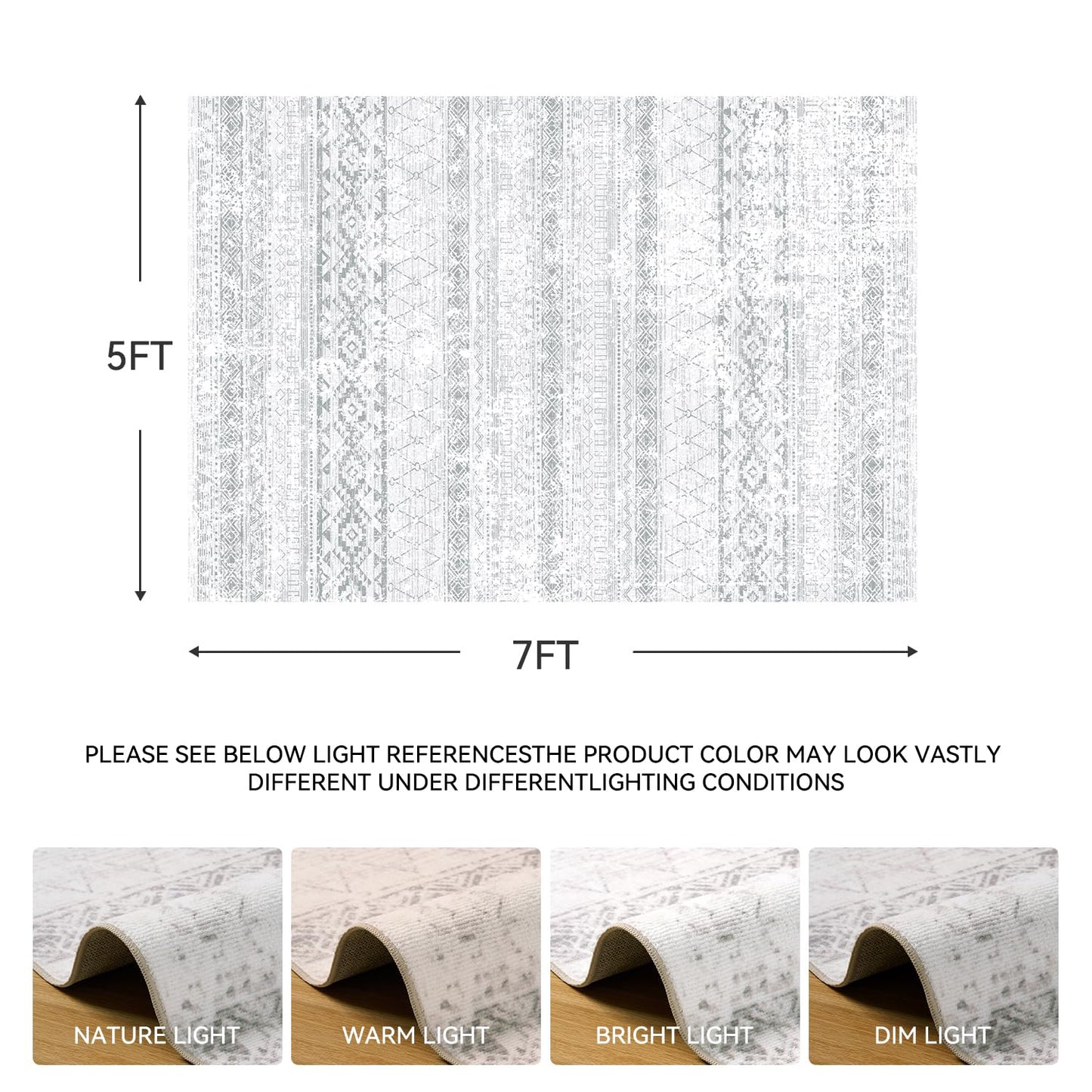 Area Rug 5x7 Rugs for Living Room Bedroom Carpet Boho Modern Moroccan Washable Rugs for Bedroom Dining Living Room Rug Neutral Rug Home Room Grey