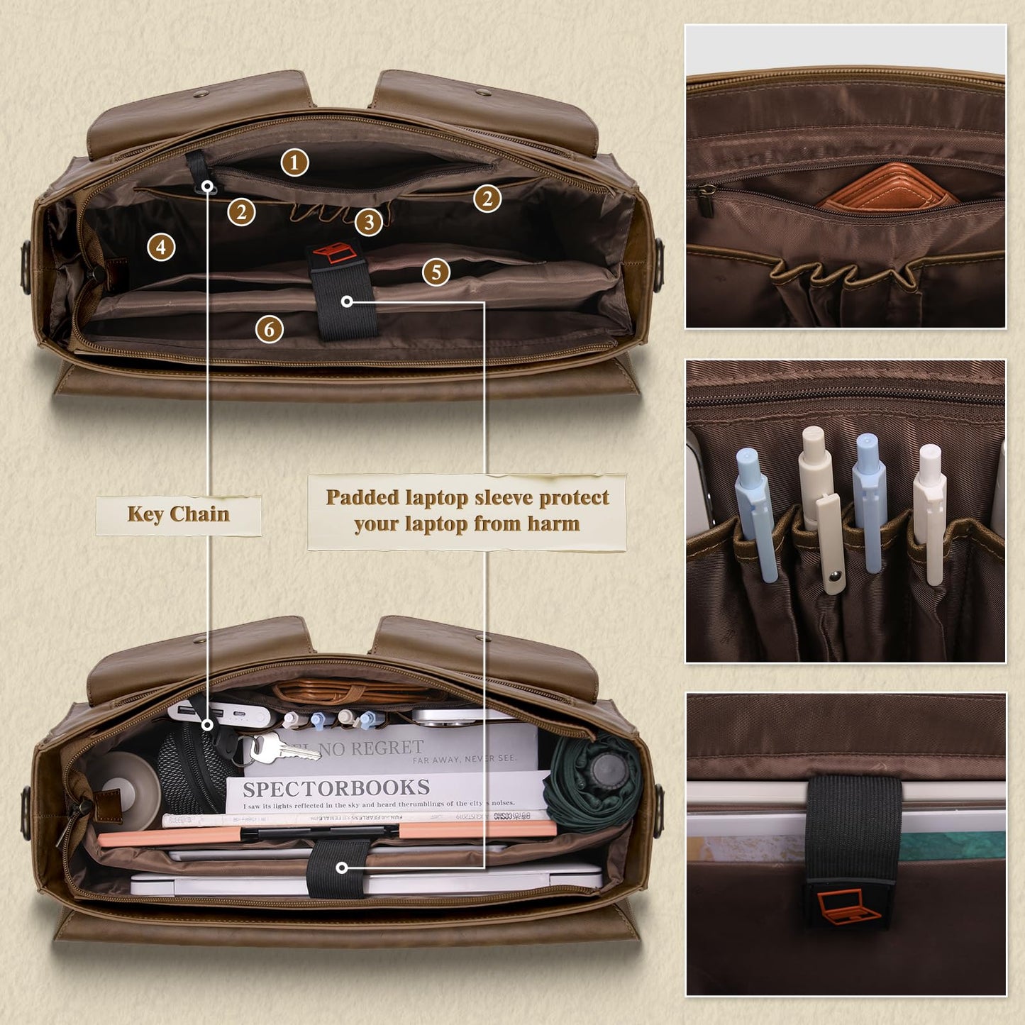 Vintage Messenger Bag Men 15.6 Inch Waterproof Laptop Bag Leather Briefcase for Men Computer Bag for Office Satchel