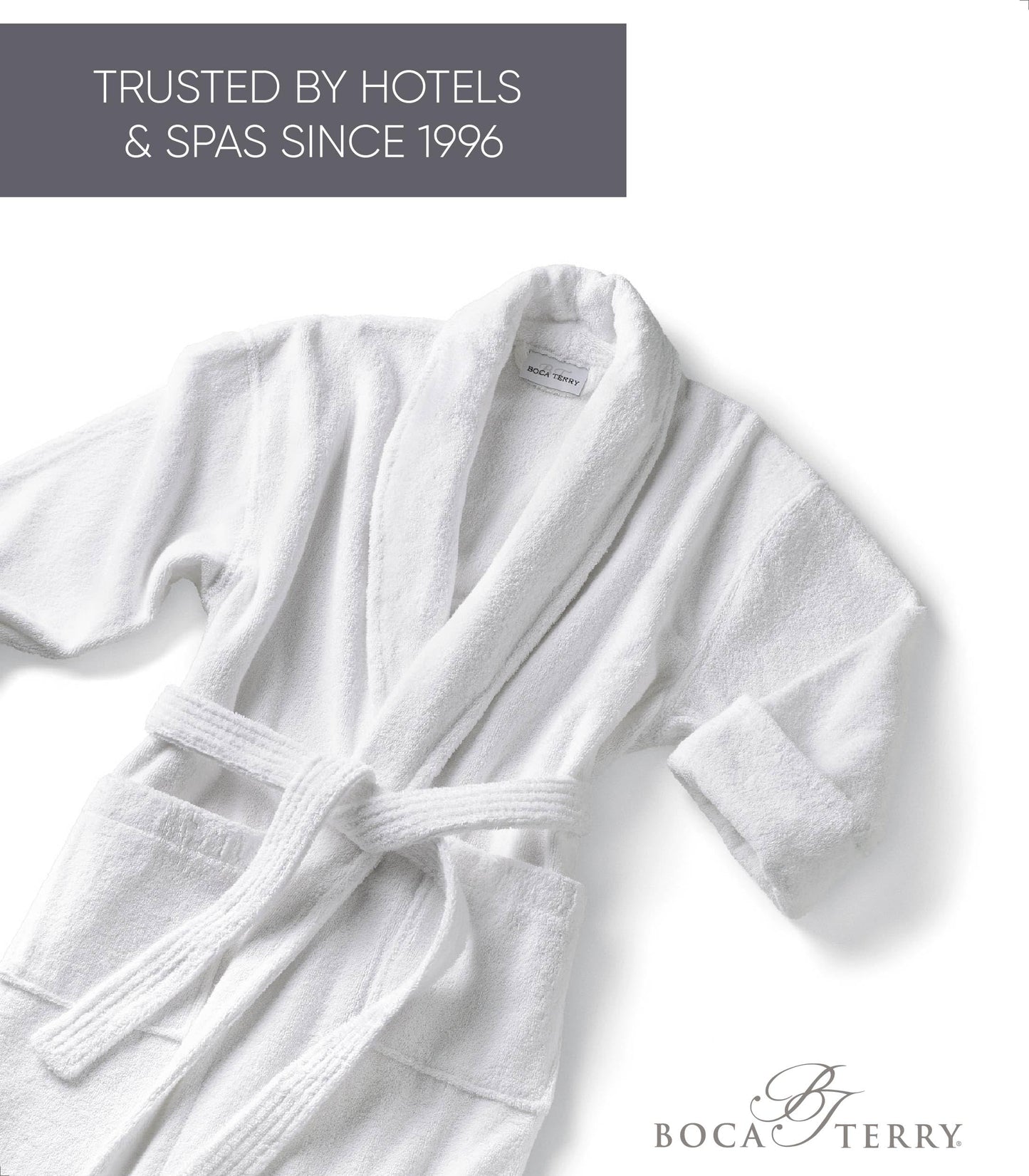 Men's Terry Cloth Robe by BOCA TERRY, Luxury Bathrobe, Plush White Cotton Spa Robes