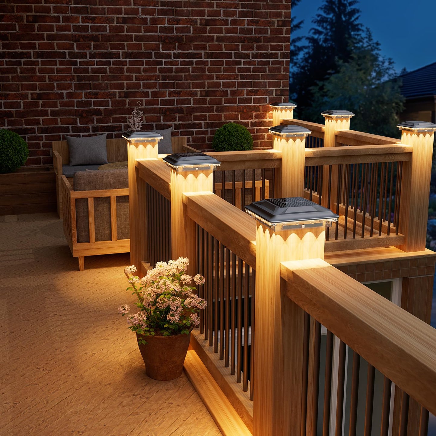 Upgraded Solar Post Cap Lights Outdoor 6pack, 3-in-1 Selectable Color (Warm White/Cool White/Daylight), Waterproof Downward Lighting for 4x4 Wood/Vinyl Fence Posts, Ideal for Deck Yard Stair Railing