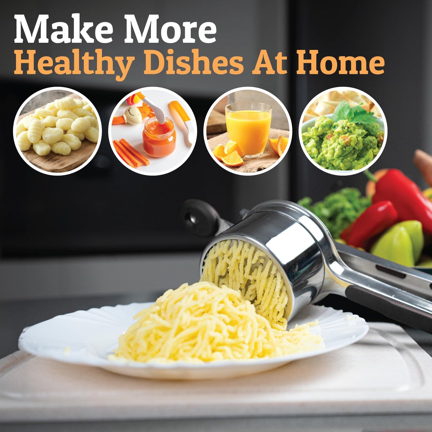 PriorityChef Large 15oz Potato Ricer, Heavy Duty Stainless Steel Potato Masher and Ricer Kitchen Tool, Press and Mash Kitchen Gadget for Perfect Mashed Potatoes - Everytime