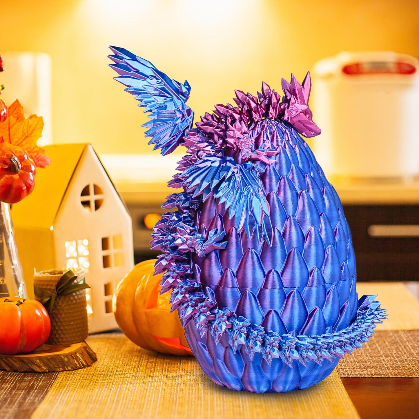 Flying Dragon Eggs, 3D Printed Dragon Egg with Articulated Dragon Inside, Toys for Kids, Home Decor, Creative Ornaments, Birthday Gifts for Kids(Blue Purple,Large)