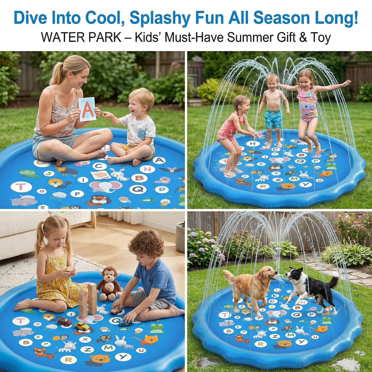 Qoosea Splash Pad for Kids Dog Pool 67" Inflatable Splash Pads for Toddlers 1-3 Summer Outdoor Fun Water Toys Sprinkler Pad Play Mat Shallow Toddler Pool for Baby Boy Children Pet Dog Backyard