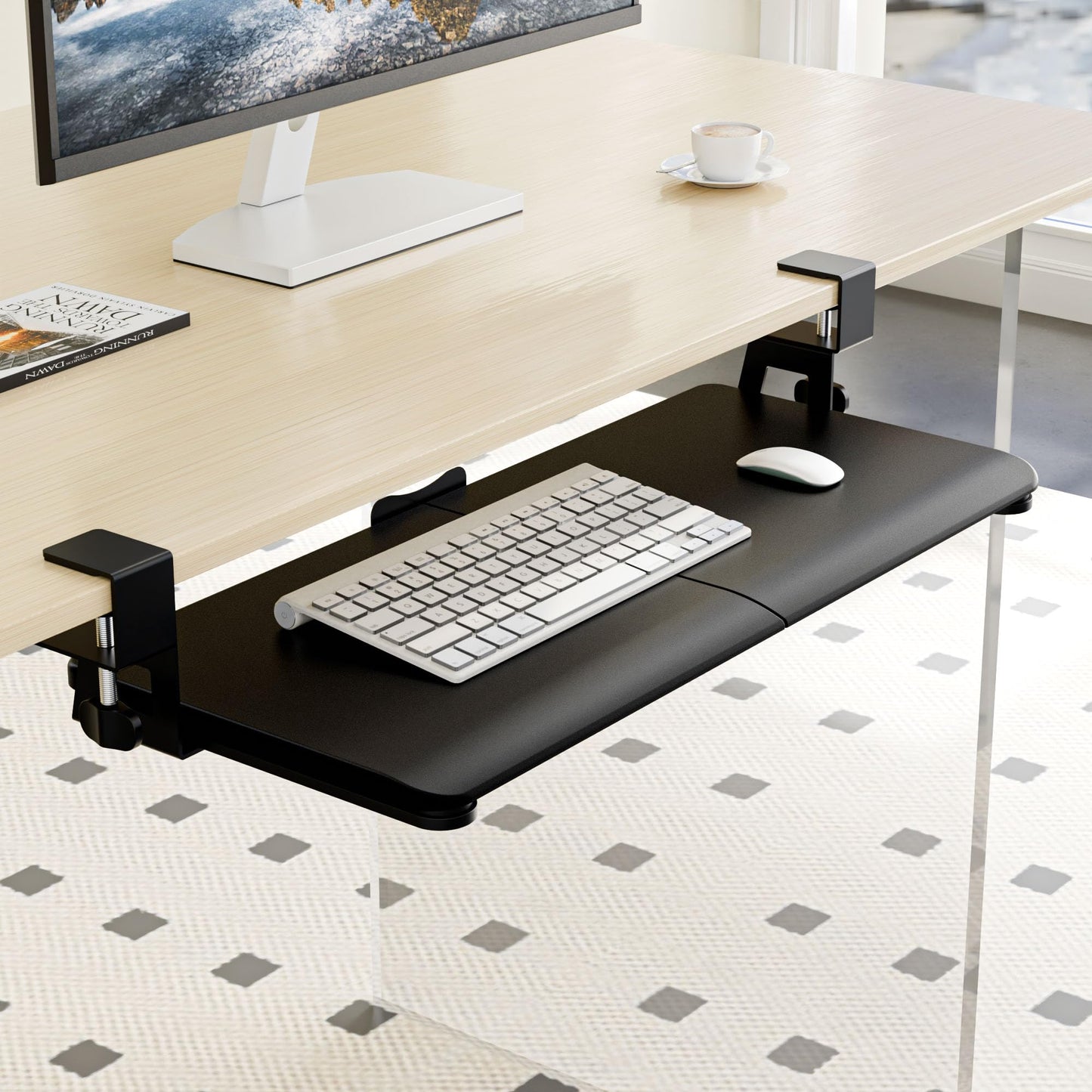 ERGOMAKER Keyboard Tray Under Desk 25.6"×11.8" (65×30cm), Ergonomic Sliding Keyboard & Mouse Tray Adjustable Slide Out Easy Assembly, Suitable for Office/Home/School (Black)