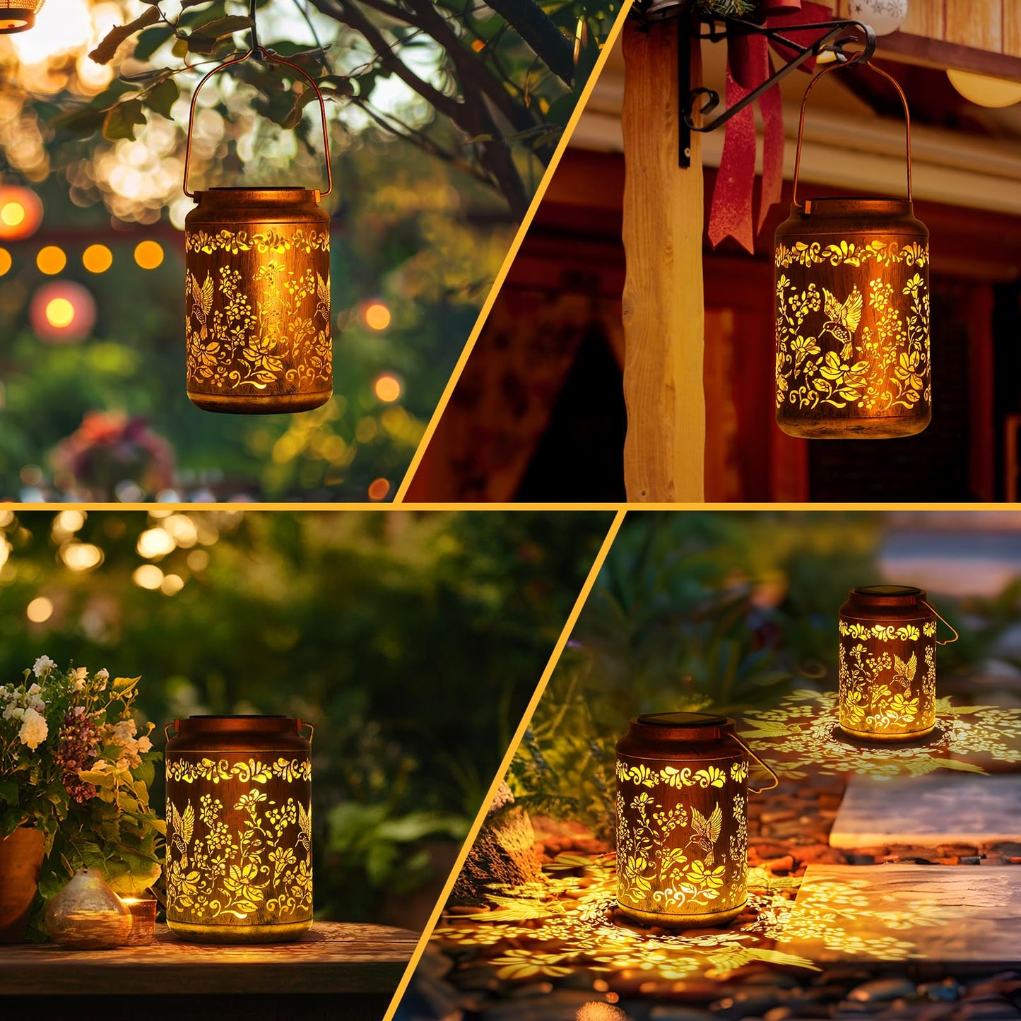 Hummingbird Solar Lanterns Outdoor - OxyLED Metal Waterproof Solar Garden Lanterns, Hanging Lanterns Solar Powered with Handle for Table Pathway Walkway, Chirstmas Gifts for Mom Grandma Women
