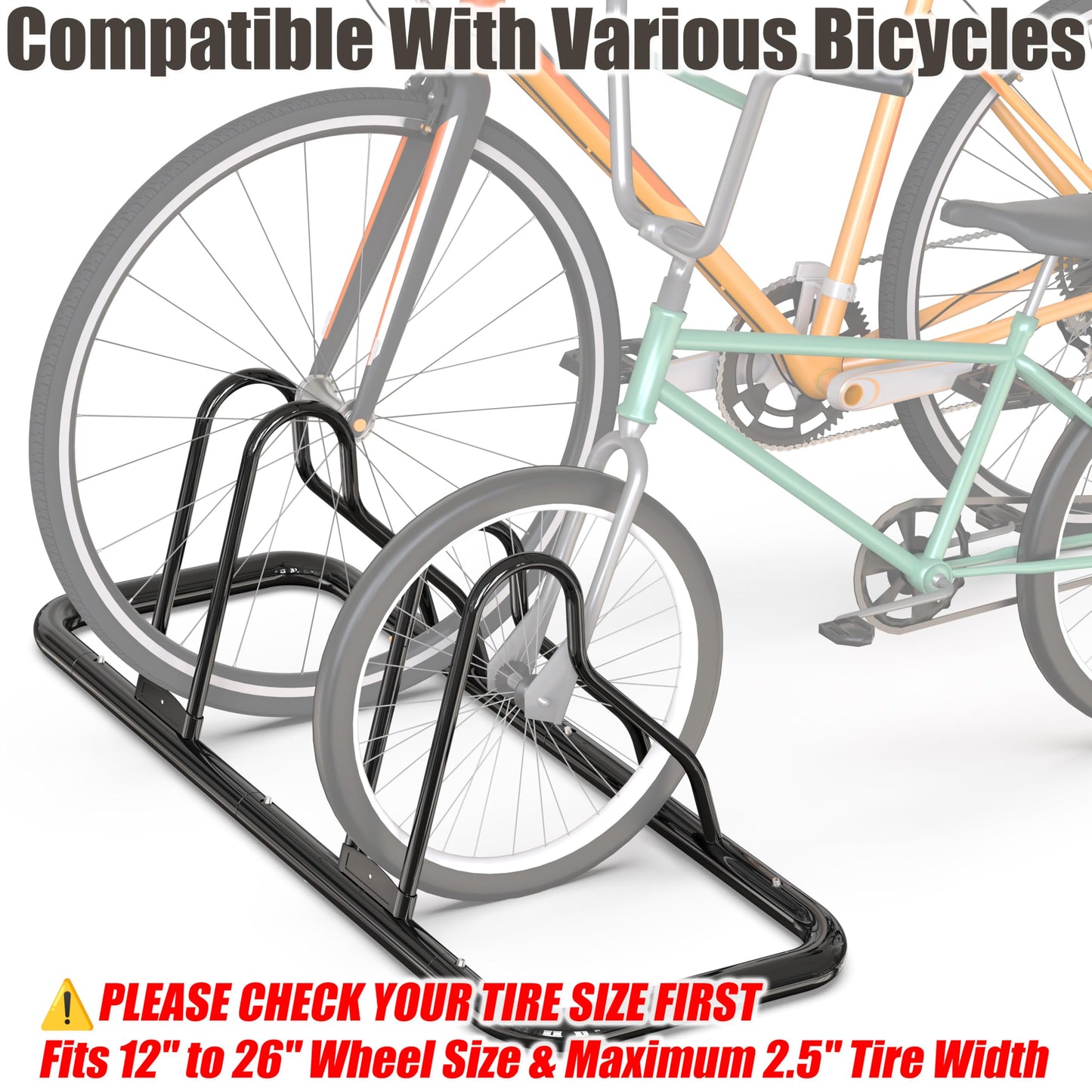 Simple Houseware 2-Bike Floor Storage Rack - Adjustable Bicycle Parking Stand & Garage Organizer for Road and Kids Bikes, Black