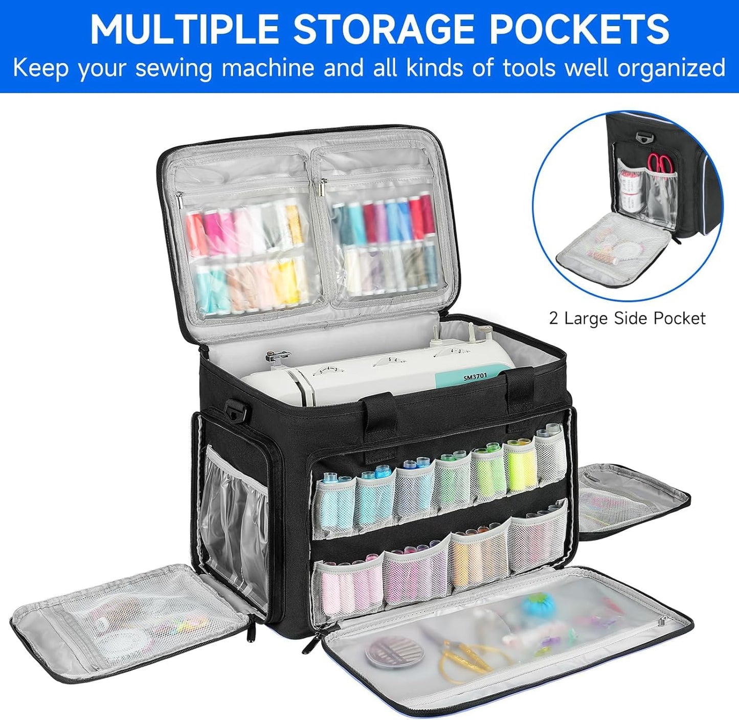 Sewing Machine Carrying Case Bag Compatible with Most Standard Singer,Brother,Janome with Multiple Storage Pockets,Universal Travel Tote Bag with Shoulder Strap for Sewing Machine and Supplies