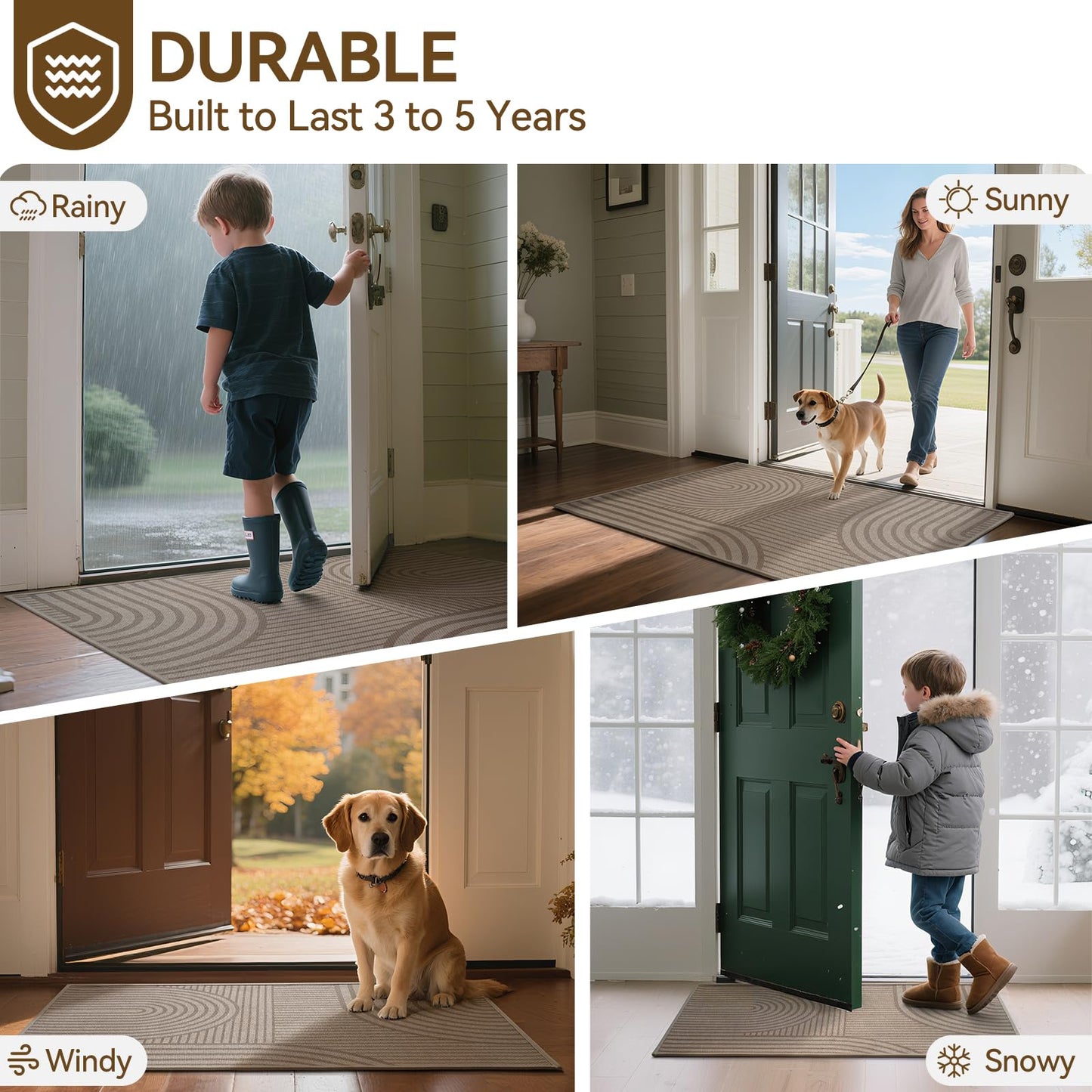 Front Door Mat 24''x35'', Absorbent Dirt Resist Washable Non Slip Low-Profile Indoor Doormat, Welcome Entryway Door Mats,Brown