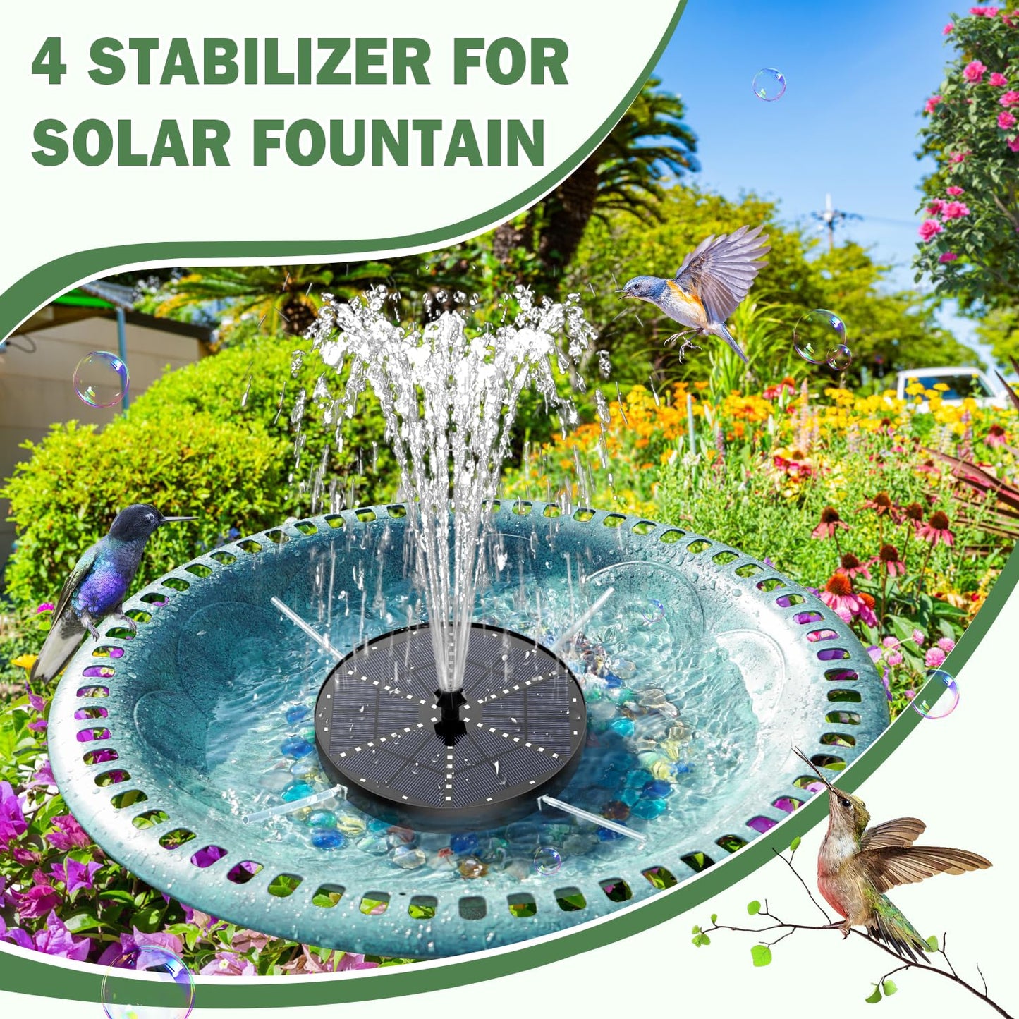 Yzert Upgraded Solar Fountain Bird Bath with 60 LED Lights, Solar Powered Water Fountain Pump with Battery Backup 7 Nozzles 4 Fixers, Outdoor Fountain for Garden Patio Pond Birdbath Pool