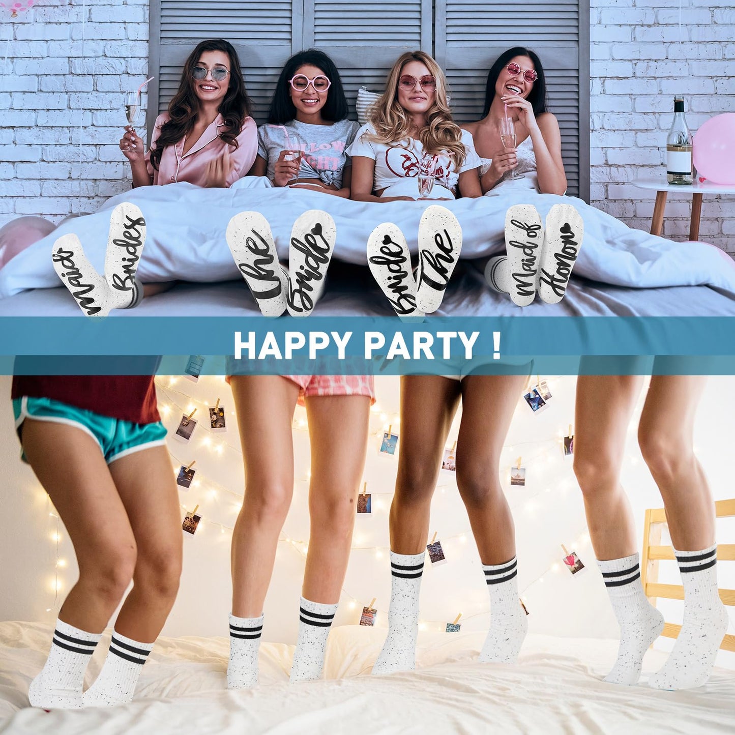 Toulite 7 Pairs Bride Bridesmaid Socks 7 Satin Bridesmaid Scrunchies Women Wedding Gifts Set Bachelorette Party Favors (Novel)