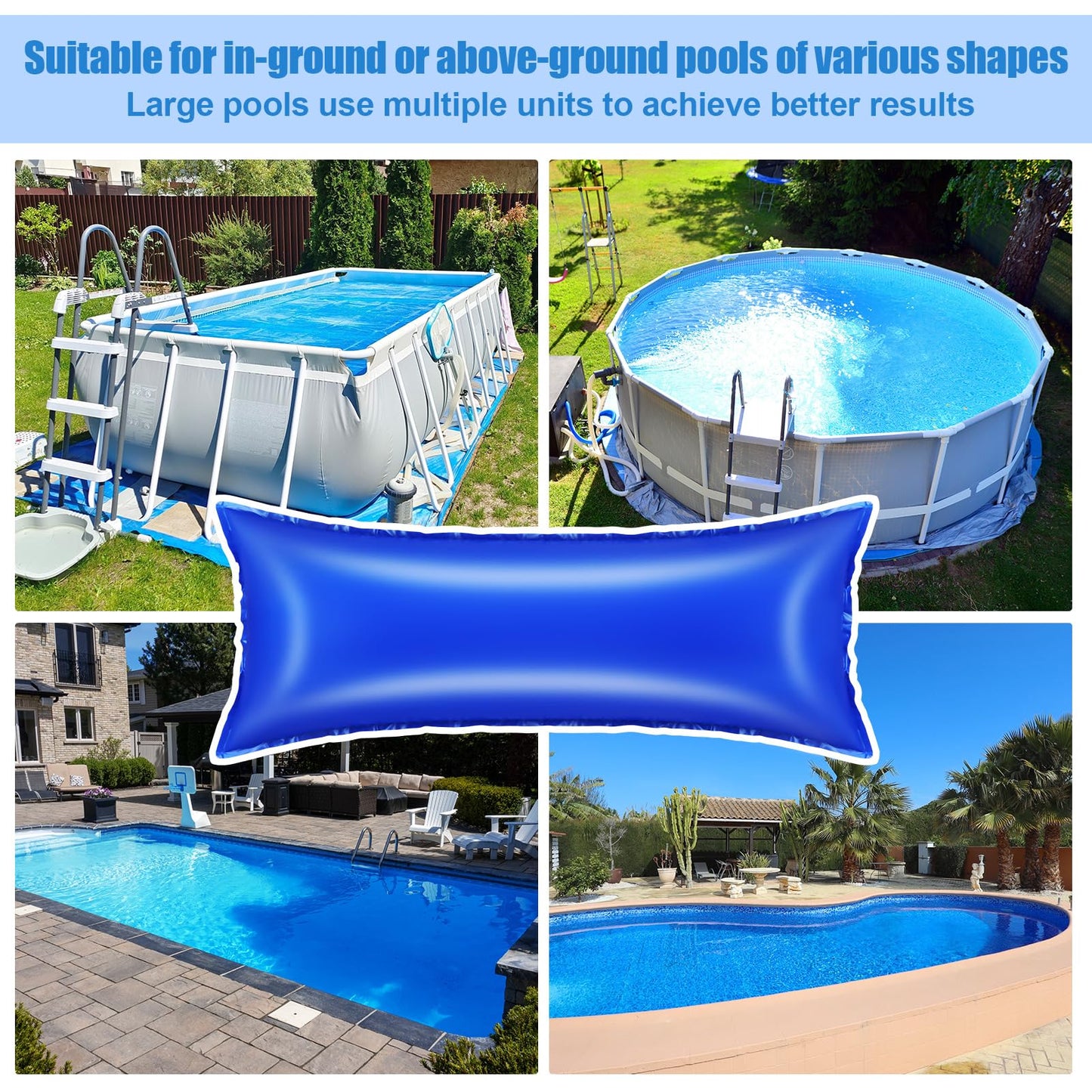 4x12 Ft Pool Pillows for Above Ground Pools, 0.6mm Thick Pool Pillows for Closing Winter, Large Air Pool Cover Pillow Kit for Winterizing with Ropes, Inflatable Cold Resistant Swimming Pool Pillow
