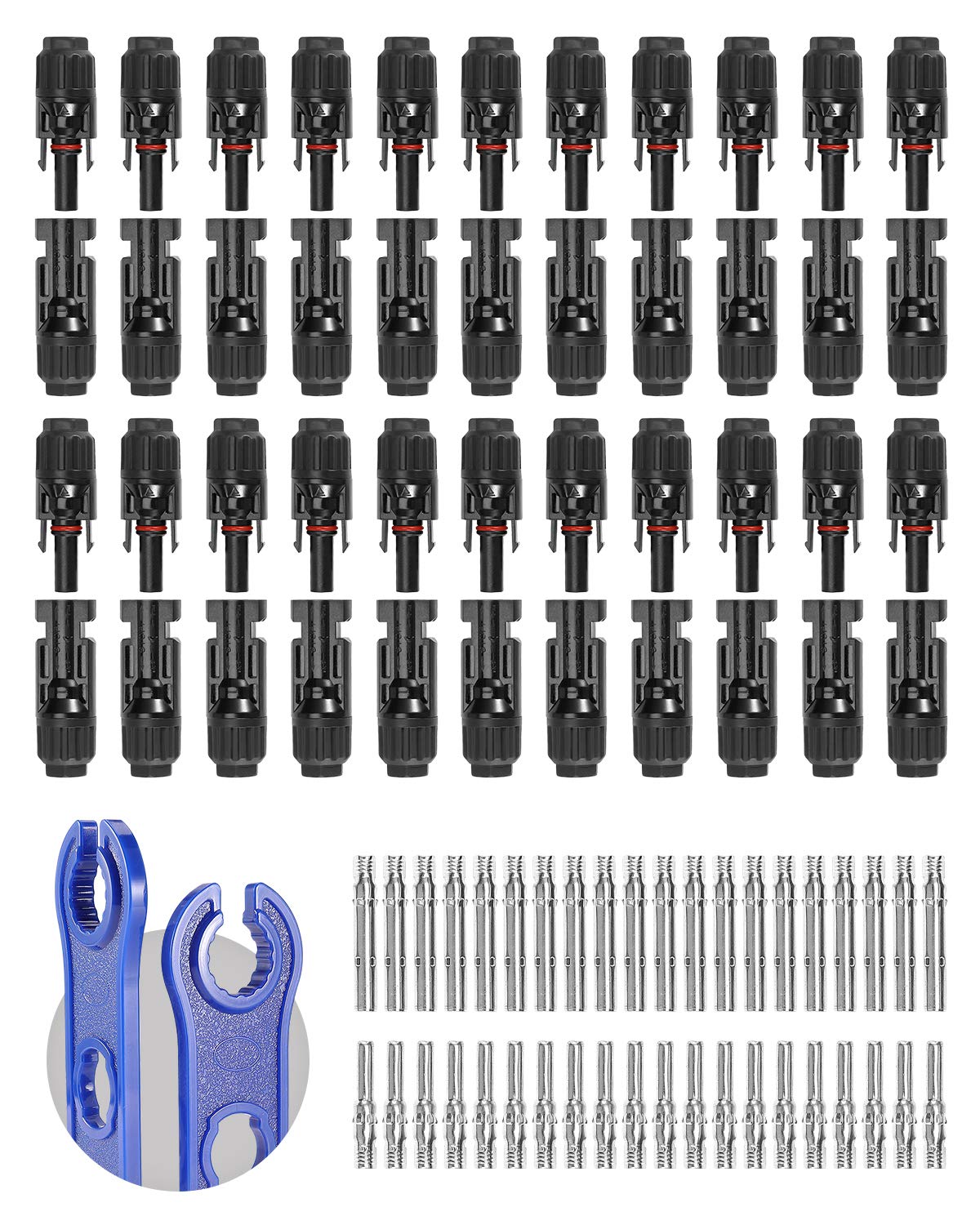 BougeRV 22 Pairs of Solar Panel Connectors with a Free Pair of spanners, Solar connectors, Male Female Connectors for Solar Cable PV Systems,Suitable for 14AWG-10AWG Solar Cables