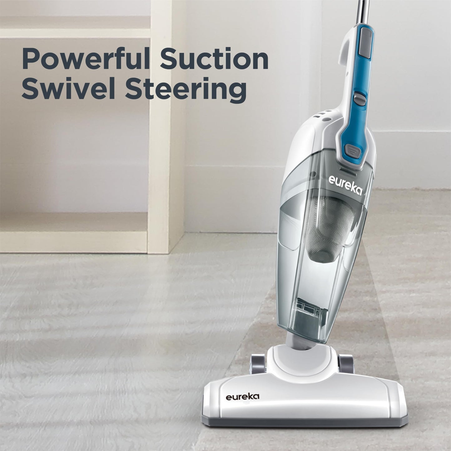 Eureka Home Lightweight Corded Stick Vacuum Cleaner, Powerful Suction Convenient Small Vacuum for Hard Floor, 3-in-1 Hand Vacuum, Aqua Blue, NES100