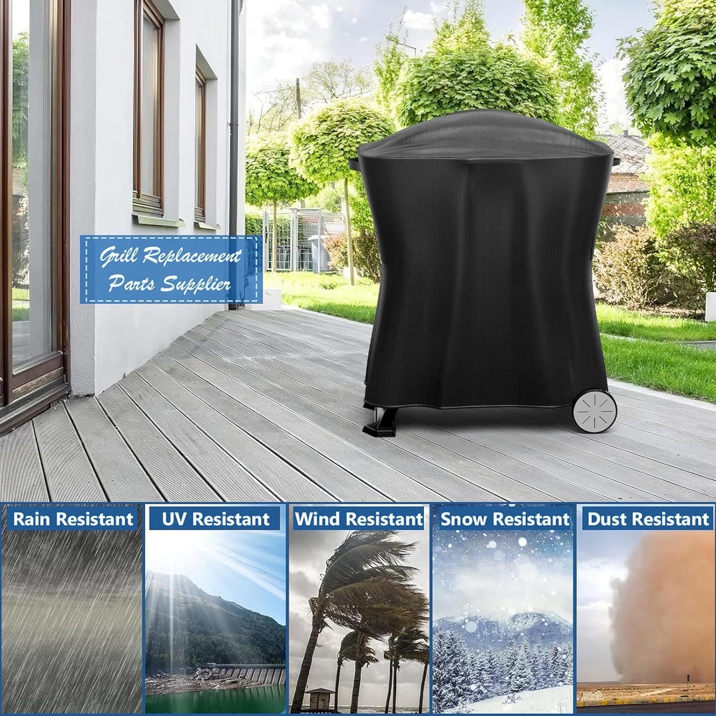 GFTIME 7113 Grill Cover for Weber Q100 Q120 Q1000 Q1200 Q200 Q220 Q2000 Q2200 Q2400 Q2800N+ Series Gas Grills, 600D,Heavy Duty BBQ Cover for Weber Q Portable cart, Waterproof and UV Resistant