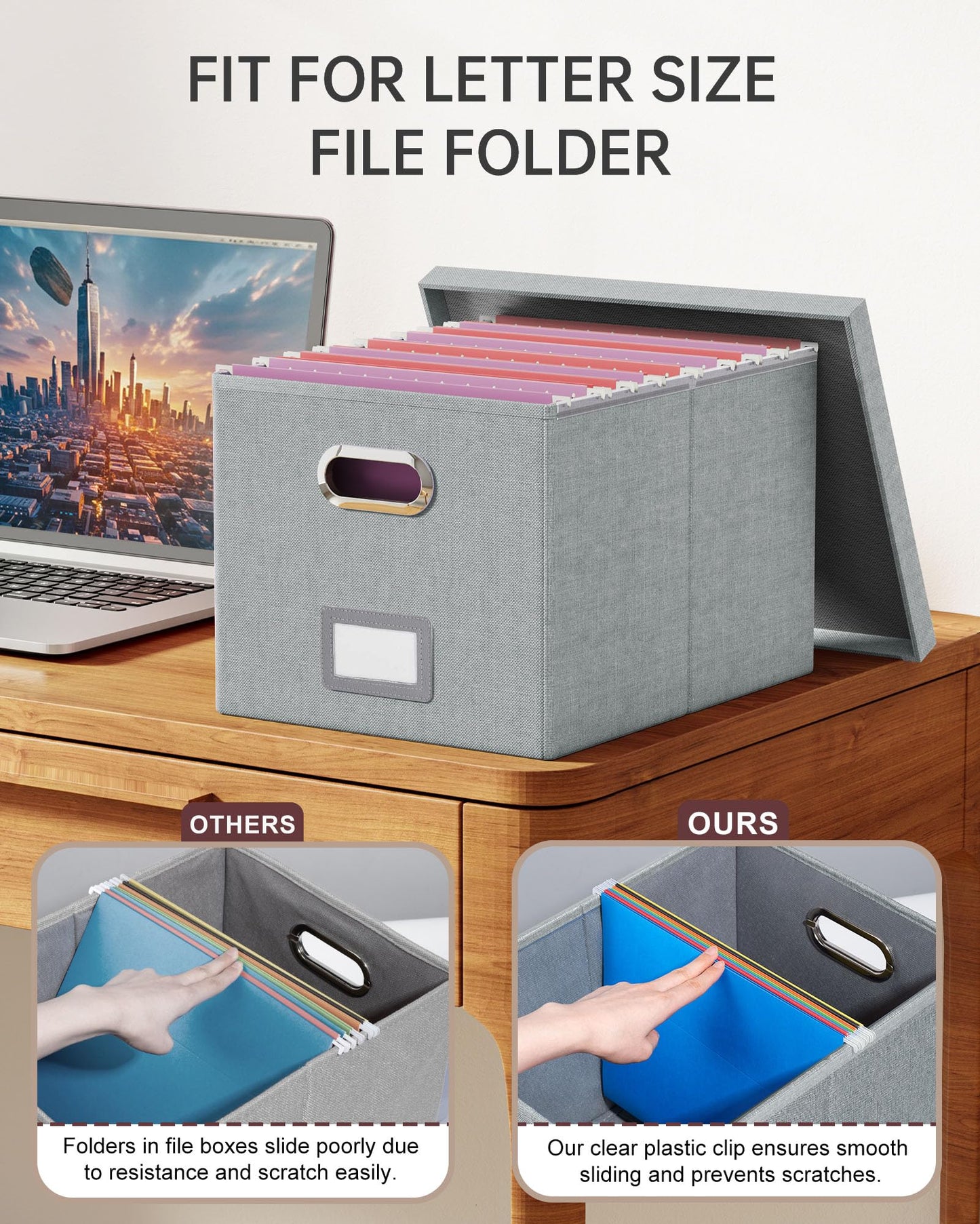 Oterri File Boxes with Lids 2 Pack, Letter Legal Size Filing Boxes, File Organizer Storage Cabinet for Hanging File Folders, Bankers Boxes for Home Office School (2 Packs, Gray)