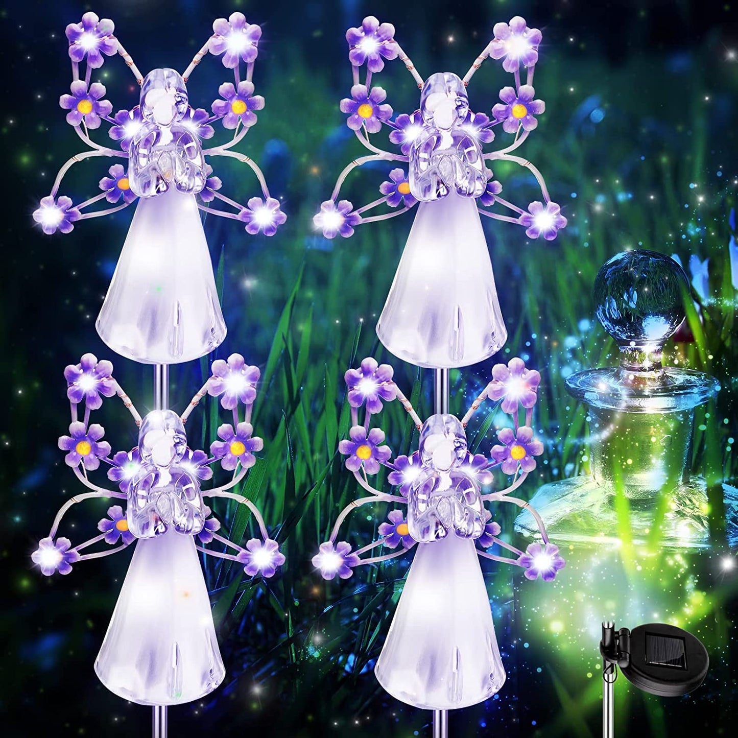 QINGYA Solar Angel Lights Outdoor-2 Pack Solar Garden Stake Lights with 7 LEDs for Cemetery Grave Decorations,Eternal Light Angel for Memorial Gifts, Christmas Yard Art, Sympathy Gifts