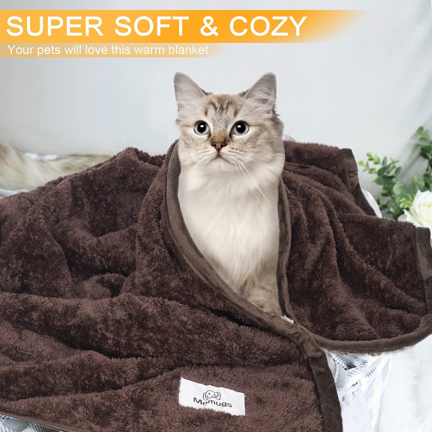 Dog Blanket Soft Fluffy Pet Blanket Waterproof Warm Cat Blanket Self-Warming Puppy Snuggle Blanket Warm Throw Pets Bed Blankets Dog Fuzzy Blankets for Sofa Travel 51.2 x 59”- Brown