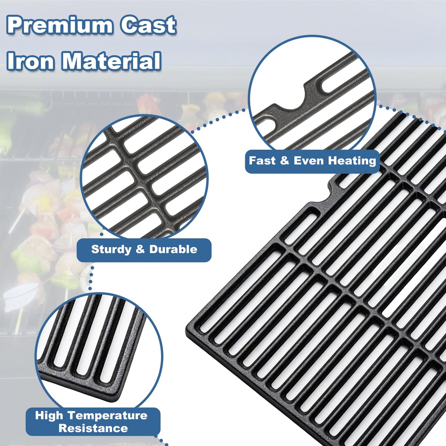 18 Inch Grill Grates Replacement for Centro 2800 G41201 G41202 2800 LP85-1650-4 Gas Grills, Heavy Duty Cast Iron Cooking Grids for Cuisinart 85-3030-8, 2 Pack