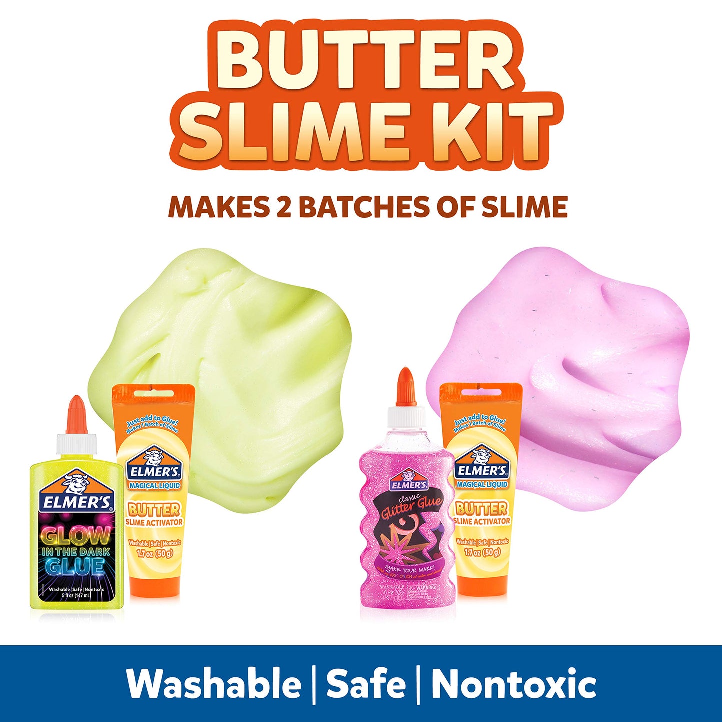 Elmer's Butter Slime Kit, Includes Glow in The Dark and Glitter Glue, Slime Activators, Washable, Safe, Nontoxic, 4 Piece Kit - Ideal for Kids, Activity Time, Classroom, Party, Gifts