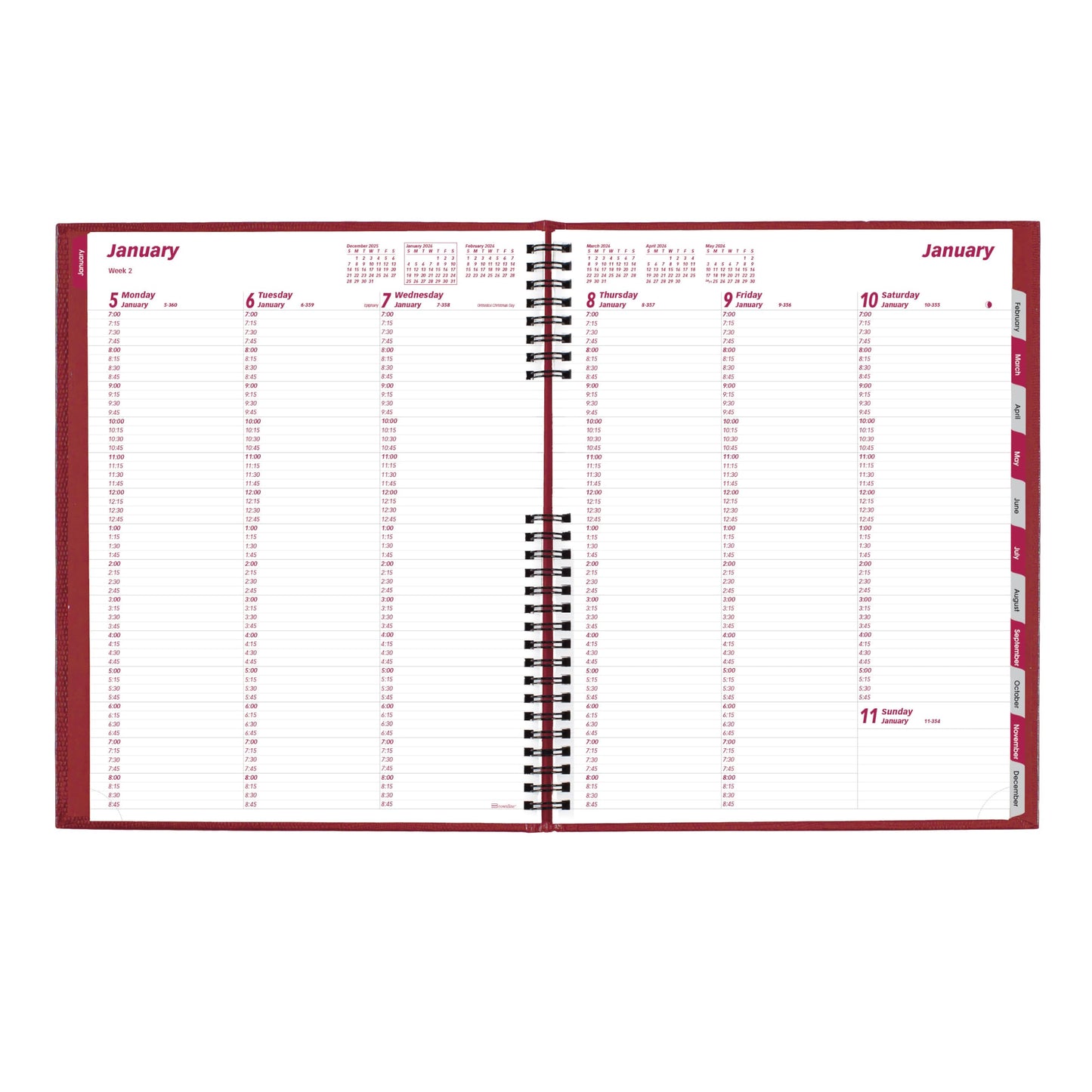 Brownline® 2026 CoilPro™ Weekly Planner, Appointment Book, 12 Months, January to December, Twin-Wire Binding, 11" x 8.5", Bright Red (CB950C.RED-26)