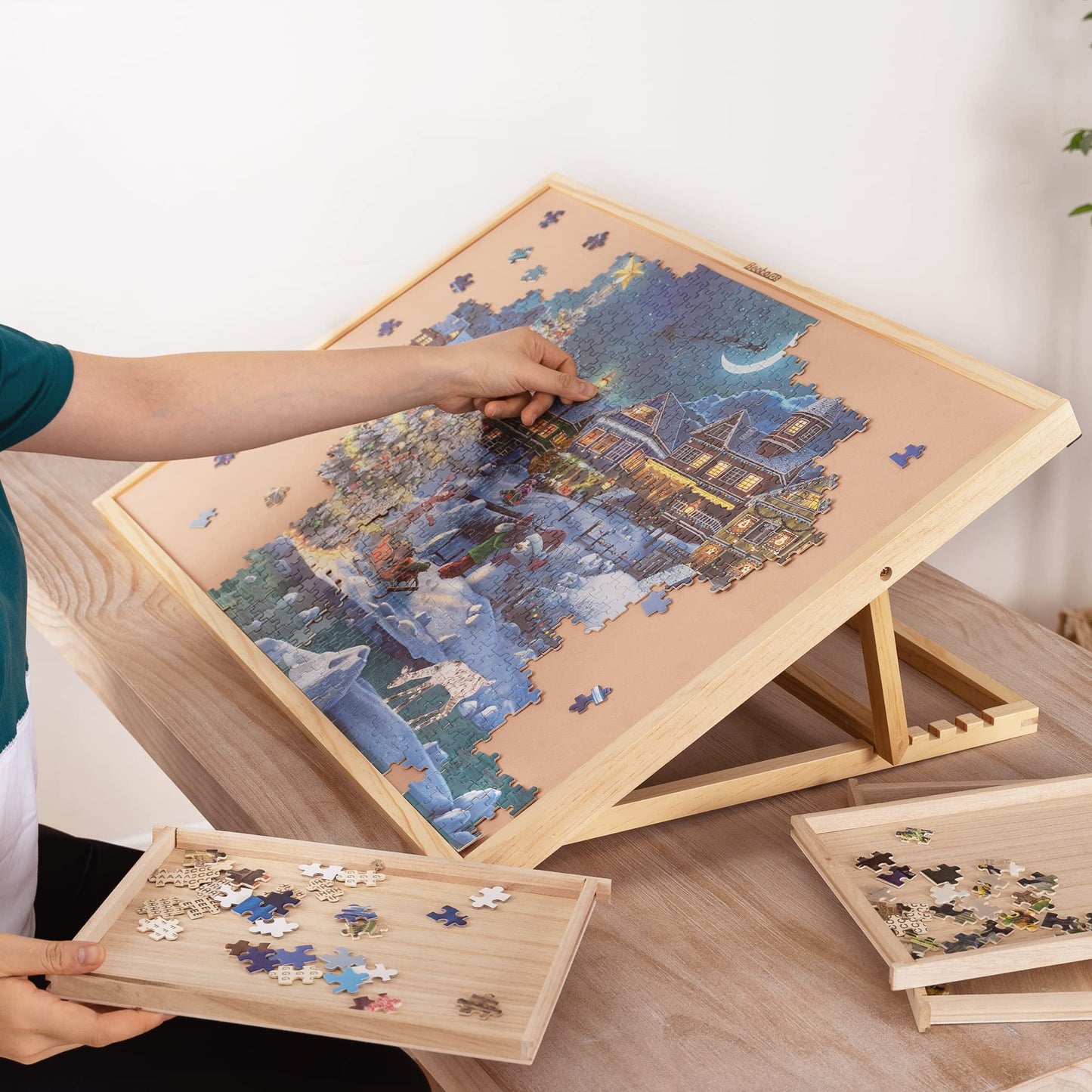 Becko Adjustable Wooden Puzzle Board with A Cover Jigsaw Puzzle Plateau Puzzle Easel for Adults and Kids for Puzzles Up to 1000 Pieces