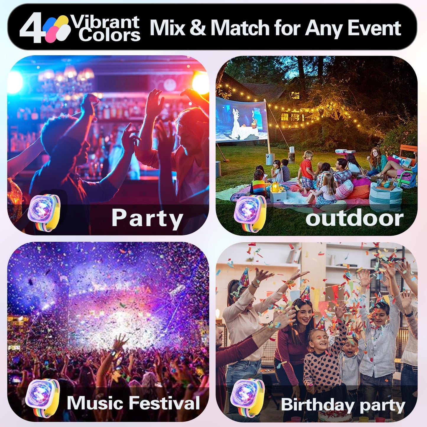 BringLED Interactive LED Wristband 【2-Pack】- Rechargeable Sound-Activated Party Accessories, Multi-Color Light-Up for Parties, Festivals, and Gifts, Normal, Plastic Led Components