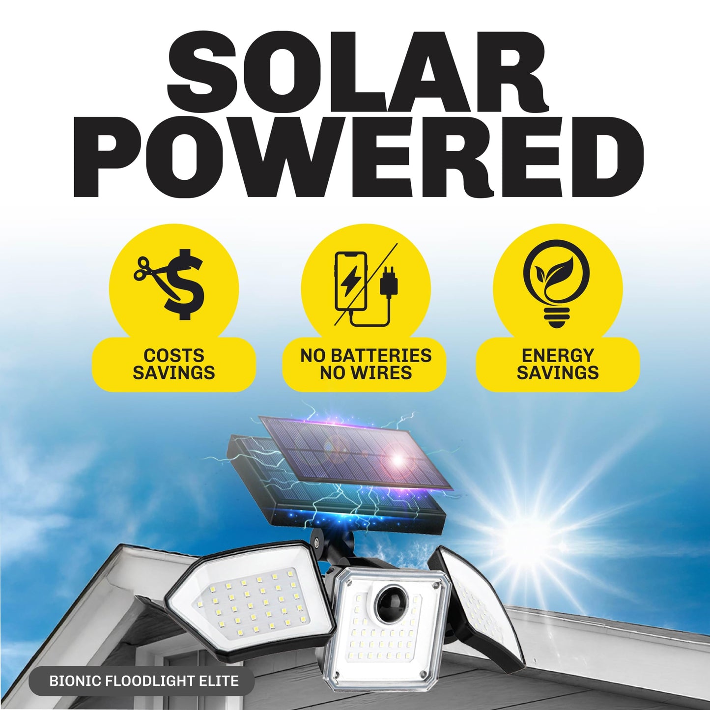 Bionic Flood Light 2 Pk Solar Lights Outdoor Waterproof, 500 Lumens Motion Sensor Outdoor Lights, Solar Motion Lights Outdoor for House, Solar Security Lights, Solar Powered Flood Light As Seen on TV