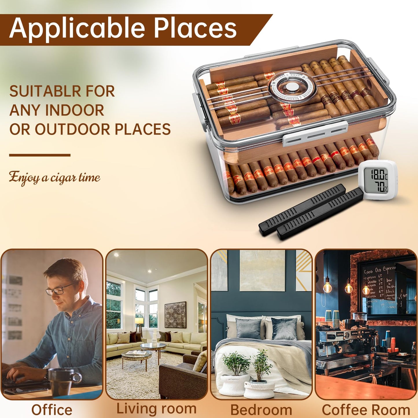 CIGARLOONG Cigar Humidor Large with Cedar Shelves,2 Humidifiers and Hygrometer Storage for 100 Cigars Partition Clear Airtight Cigar Humidor