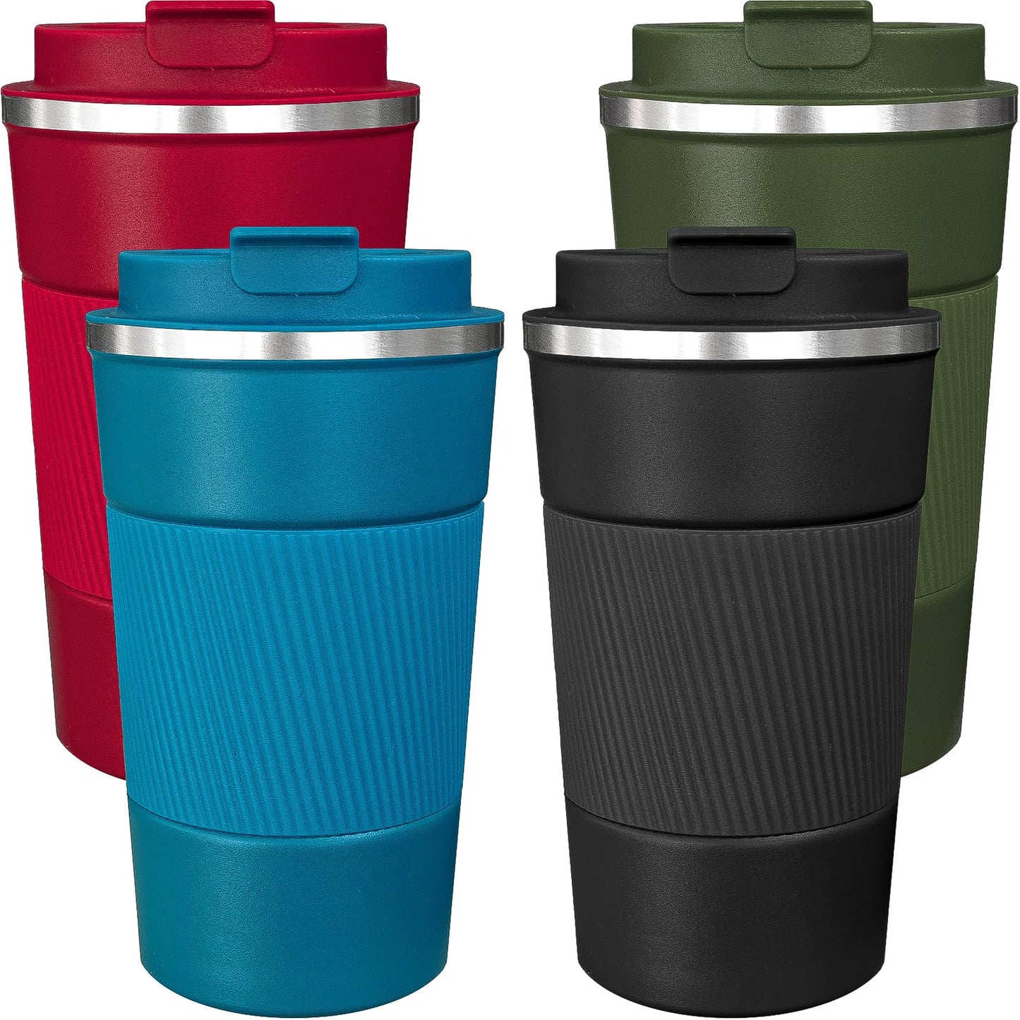 ATZNZIK 4 Pack Insulated Coffee Mug with Lid 17oz Travel Coffee Tumbler Stainless Steel Reusable Coffee Cups Thermal Coffee Mug for Hot and Iced Cold Drinks, Multicolor