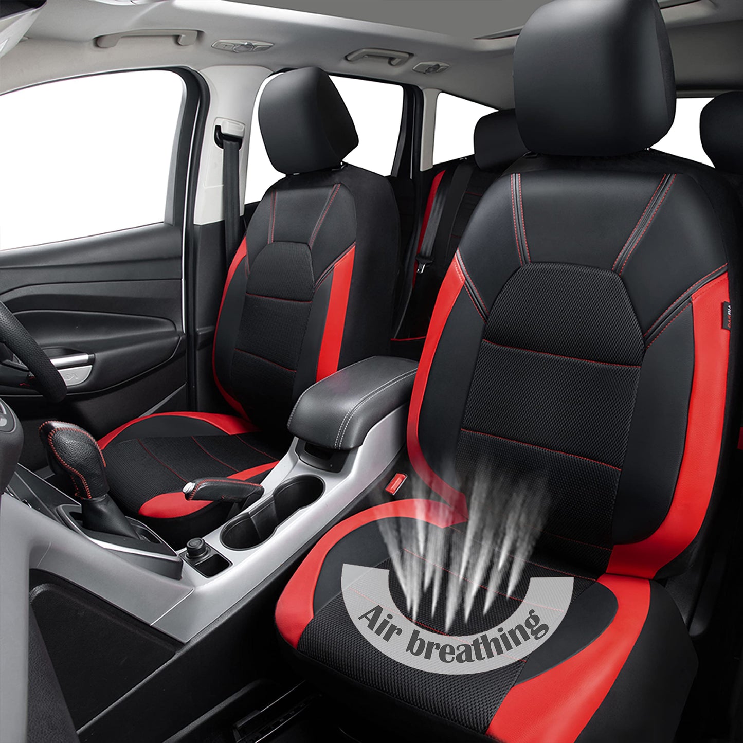 CAR Pass Universal Leather Two Front Seat Covers,Sport seat Covers fits Most Cars, SUVs, Trucks, and Vans Airbag Compatible (Black and Red)