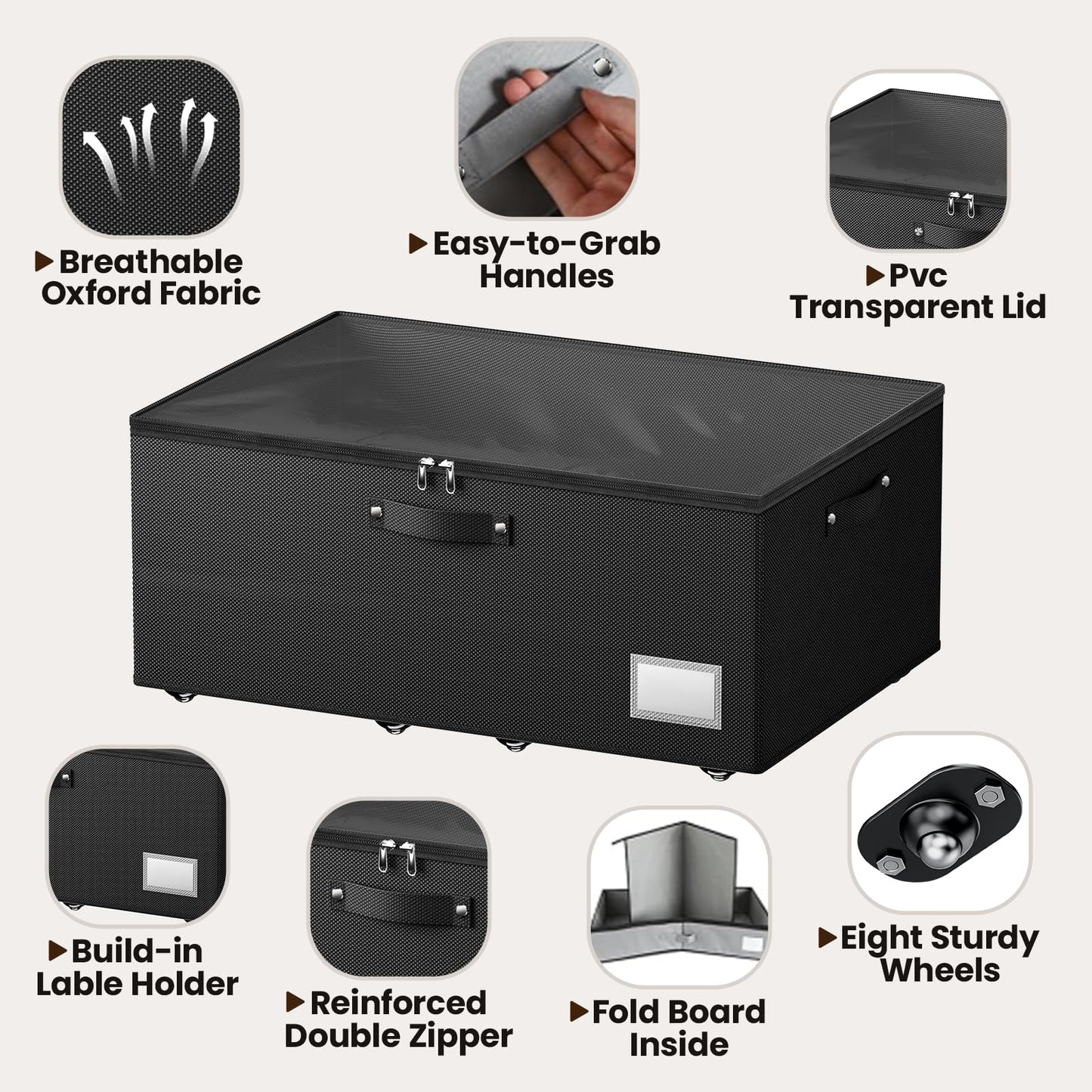 Dayacoco Under Bed Storage with Wheels, 2 Pack Under Bed Storage Containers with Clear Lids, 10 inch Rolling Under Bed Metal Drawer for Clothes, Shoes, Toys, Books, Blankets (Black)