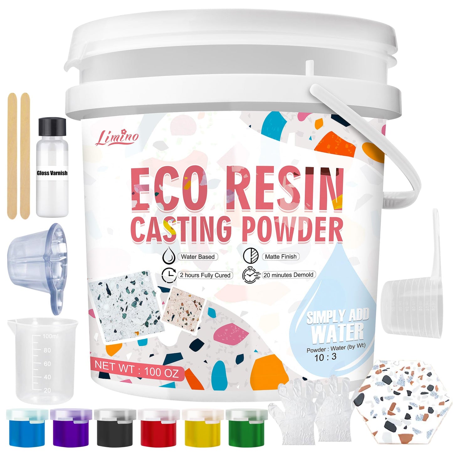 Eco Resin Casting Powder - 2800g Ceramic Resin Powders Kit with 6pcs Pigments, Fast Curing, Easy to Demold, Water Mixed Activated - Toxic-Free, Odorless - Plaster Casting Kit for DIY Home Art Crafts
