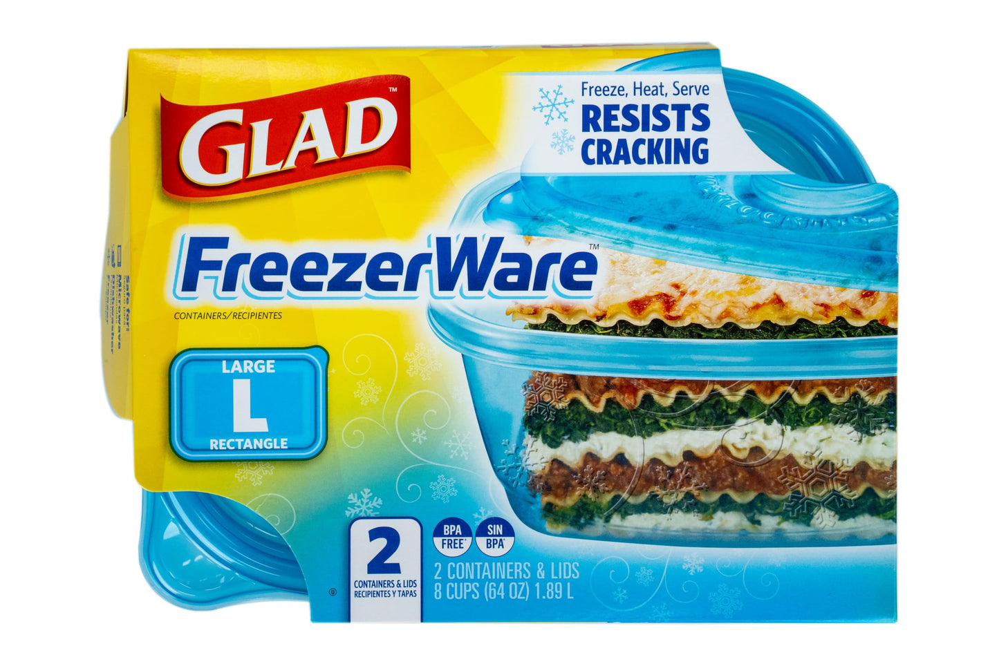 Glad GladWare Freezerware Food Storage Containers - Large Rectangle - Meal Container Holds up to 64 Ounces of Food - Lock Tight Seal, 2 Count - 6 Pack