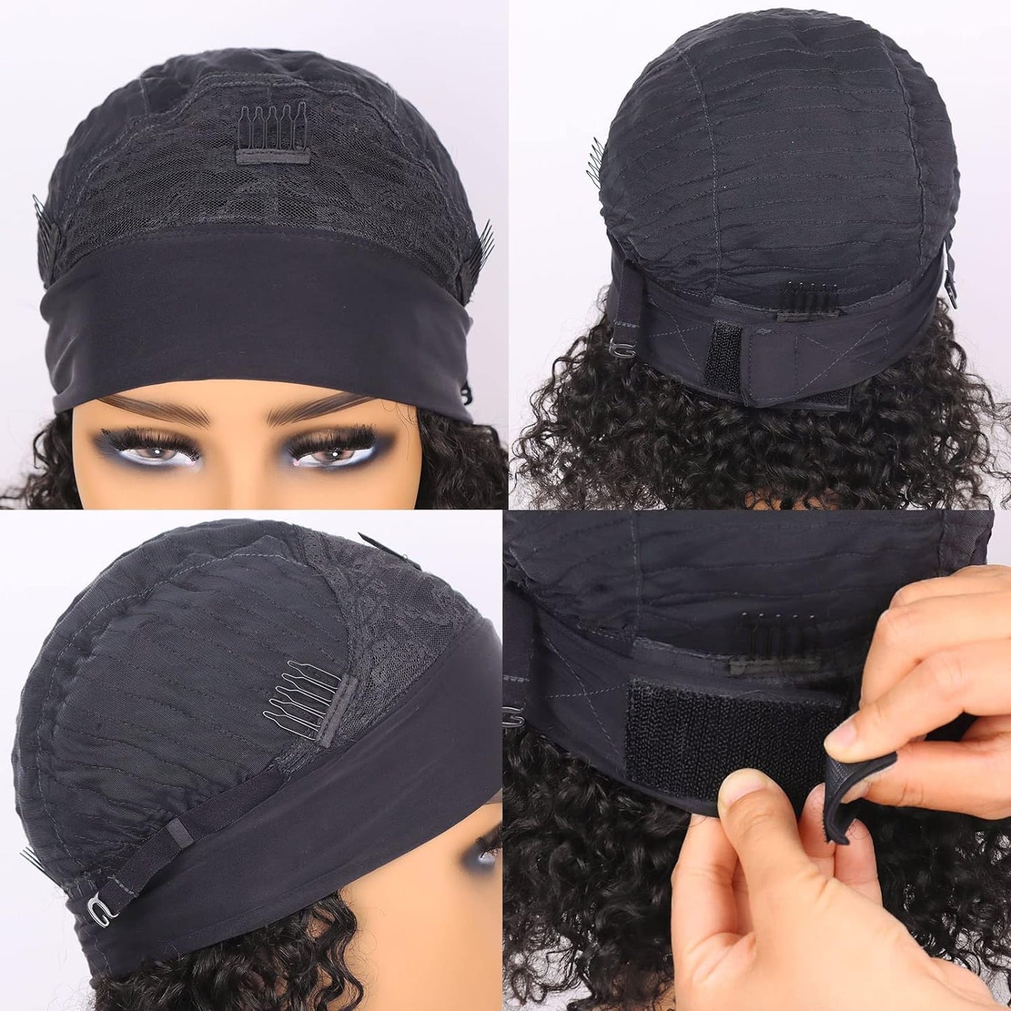 Headband Wig Human Hair Wigs for Black Women Glueless None Lace Curly Wave Wig Brazilian Virgin Hair Machine Made 150% Density Wigs Natural Color perruque femme humain (jerry curly, 16 inch)