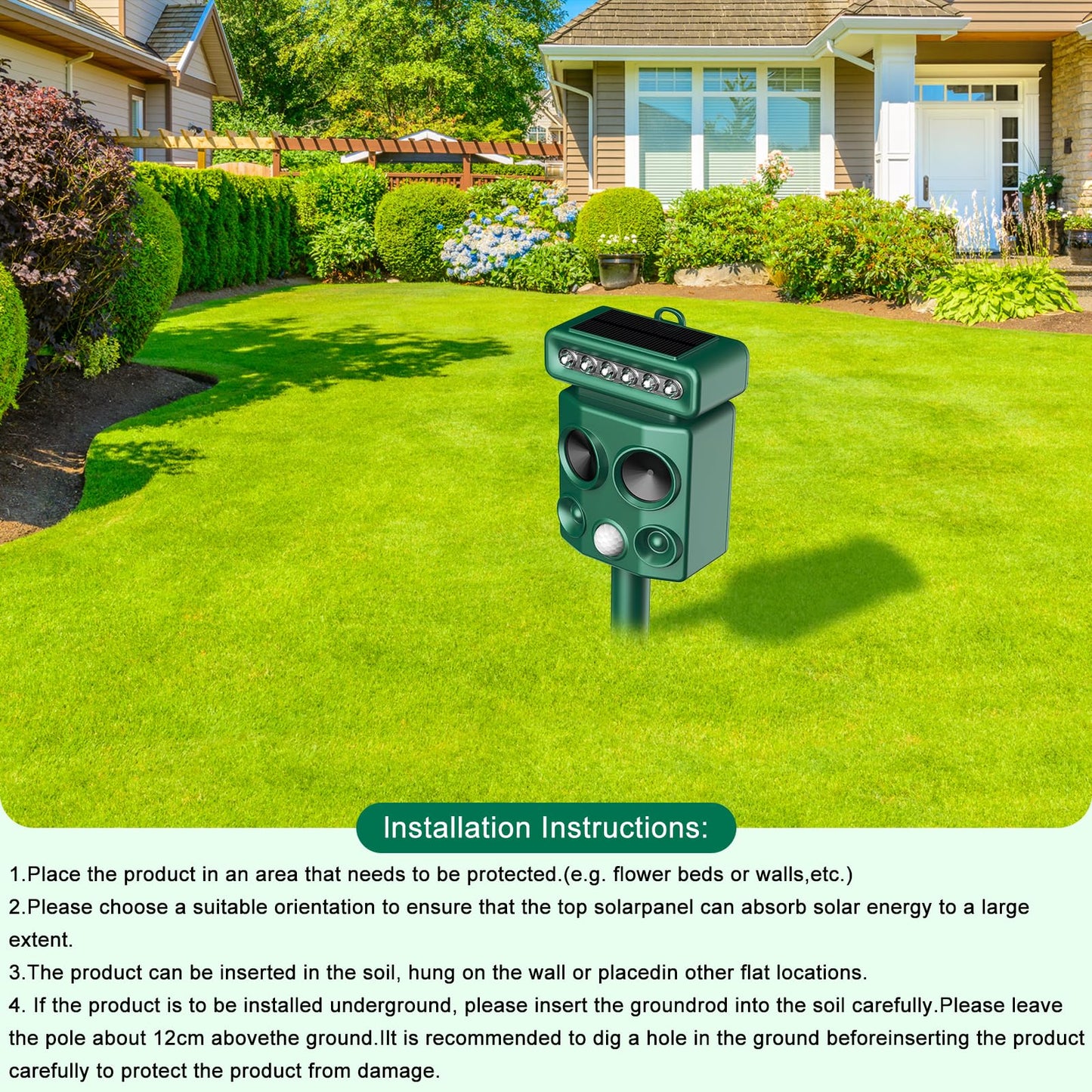 3T6B Animal Deterrent, Solar Powered Animal Deterrent, Cat Control Device with Motion Sensor and FIashing Light, Waterproof Squirrel Chase Device for Home Yard for Deer Raccoon Bobcats