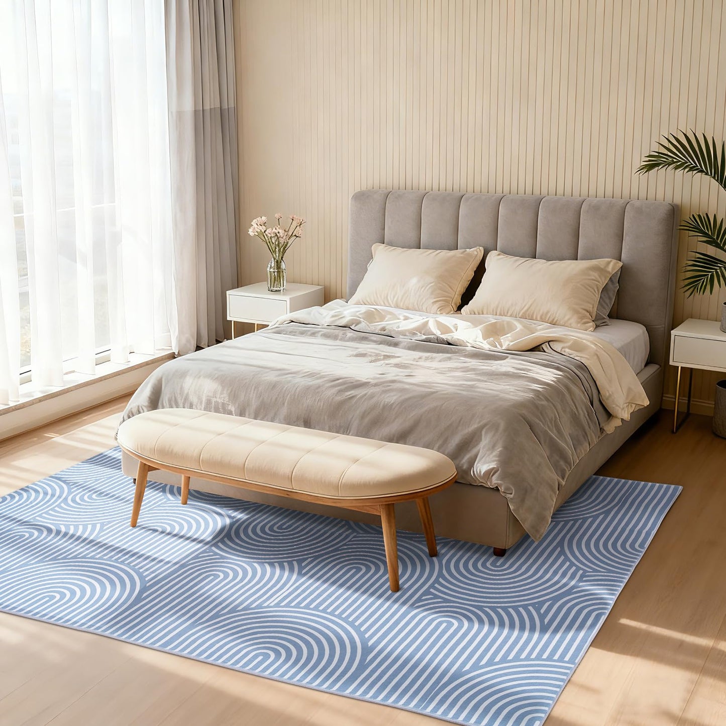Area Rug 5x7 for Living Room, Washable Geometric Rug for Bedroom, Low Pile, Soft & Non-Slip Abstract Large Carpet for Classroom, ‎Dining Room, Office, Kids Playroom, Blue