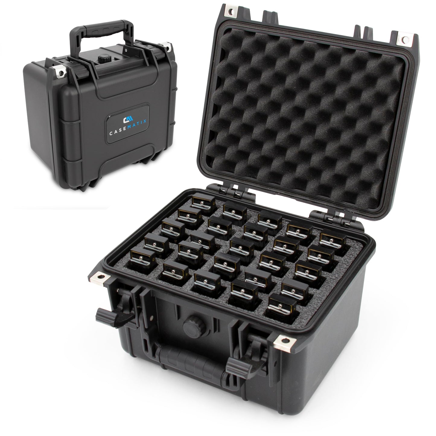 CASEMATIX Harmonica Case for Multiple Harmonicas Compatible with Up to 25 Hohner, Fender and Other Harmonicas up to 5 inches - Includes Waterproof Carrying Case Only for Reed Wind Instruments