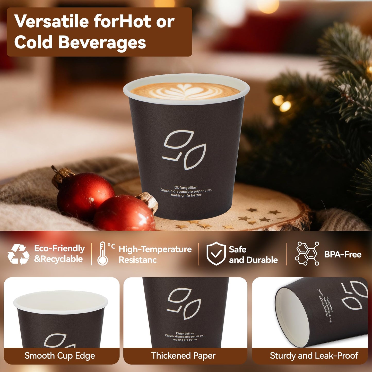 Dbfengbilian 6 oz Paper Cups, 600 Ct – Leak-Proof & Recyclable Disposable Coffee Cups, Food-Safe Poly Lining for Hot Drinks Like Espresso, Tea, and Hot Chocolate – Ideal for Office, Home, Party