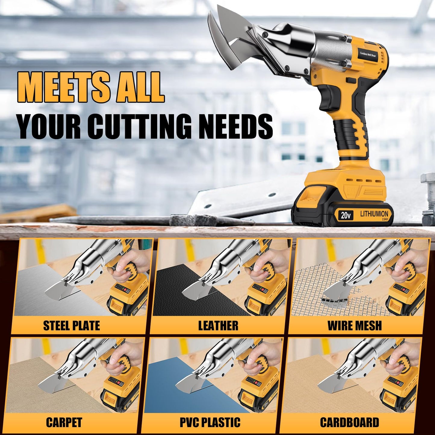 Cordless Sheet Metal Cutter Brushless for De-Walt 20v Max Battery(Tool Only), Metal Shears 360 Degree Pivoting Head, Electric Metal Scissors for for Cutting Stainless Sheet, Metal, Iron, 221 Ft-Lbs