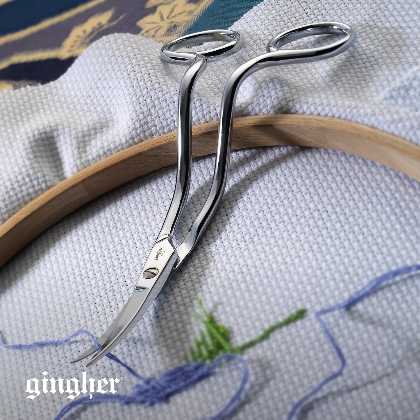 Fiskars Gingher 01-005866 Double-Curved Machine Embroidery Scissors, 6-Inch