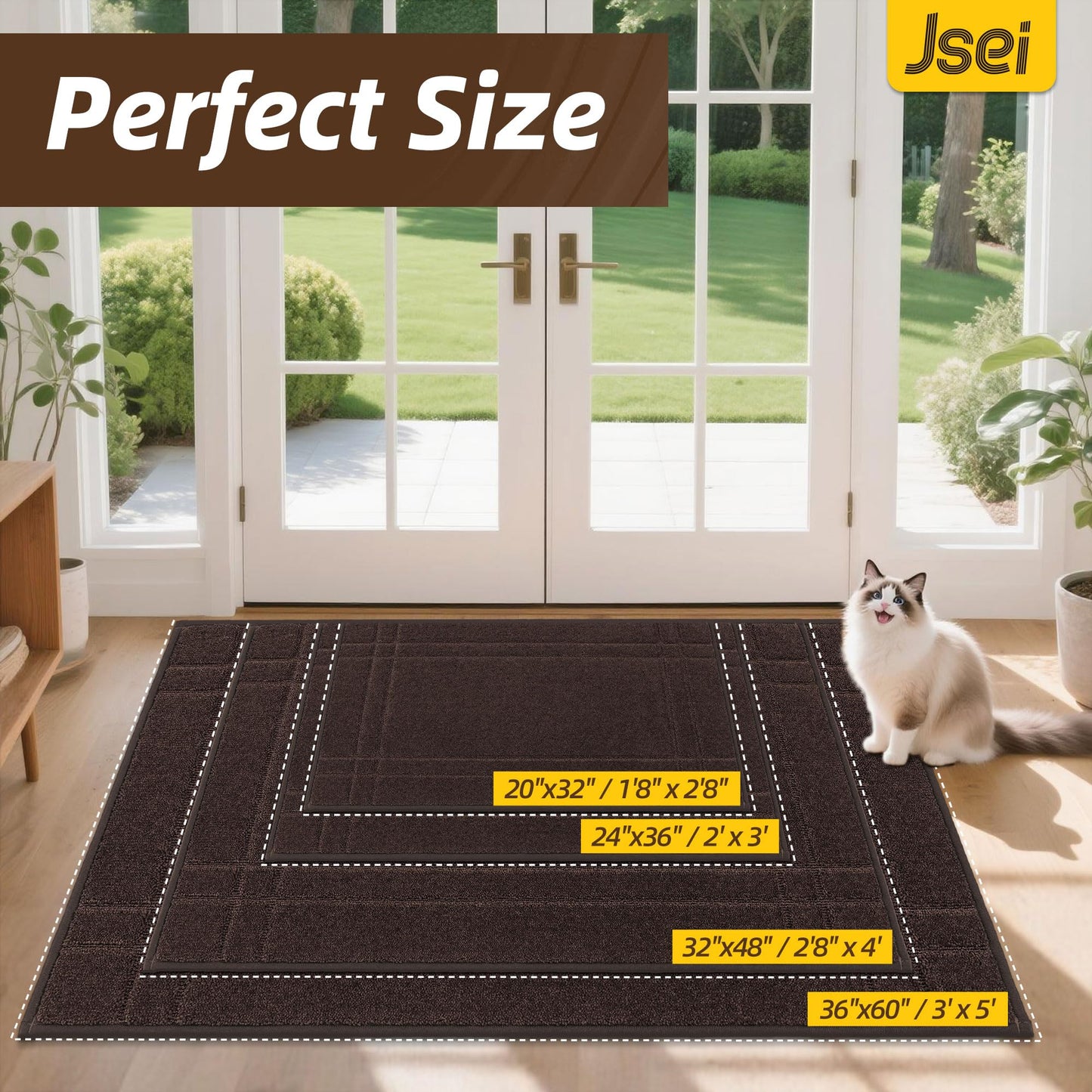 JSEI Entryway Rugs Doormat 32"x48", Non-Slip Dirt Trapper Door Mats Indoor, Washable Absorbent and Stain Resist Welcome Floor Mat for Front Door, Dog Door Mat, Dirty Wet Shoes & Paws, Brown