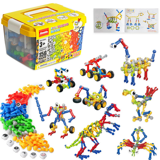 156 PCS Creative Building Blocks Building Toy Set - Featuring Storage, Includes Dinosaur, Robot, Car, Spider, Dog, Animal Figure Building Toy Playset for Kids, Boy Girl Birthday Gift, Ages 4+ (156PCS)